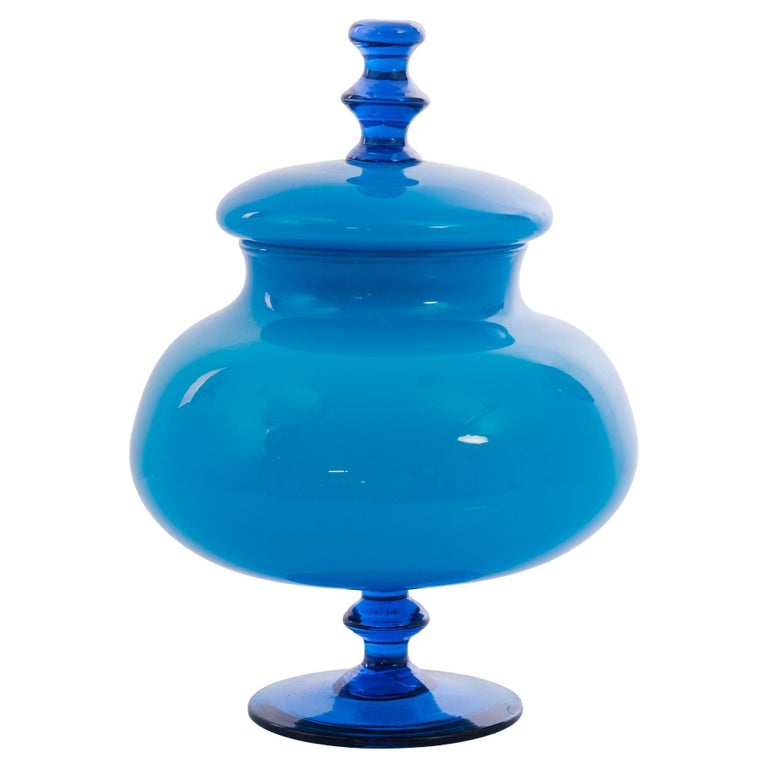 1960s Italian Blue Glass Goblet with Lid For Sale