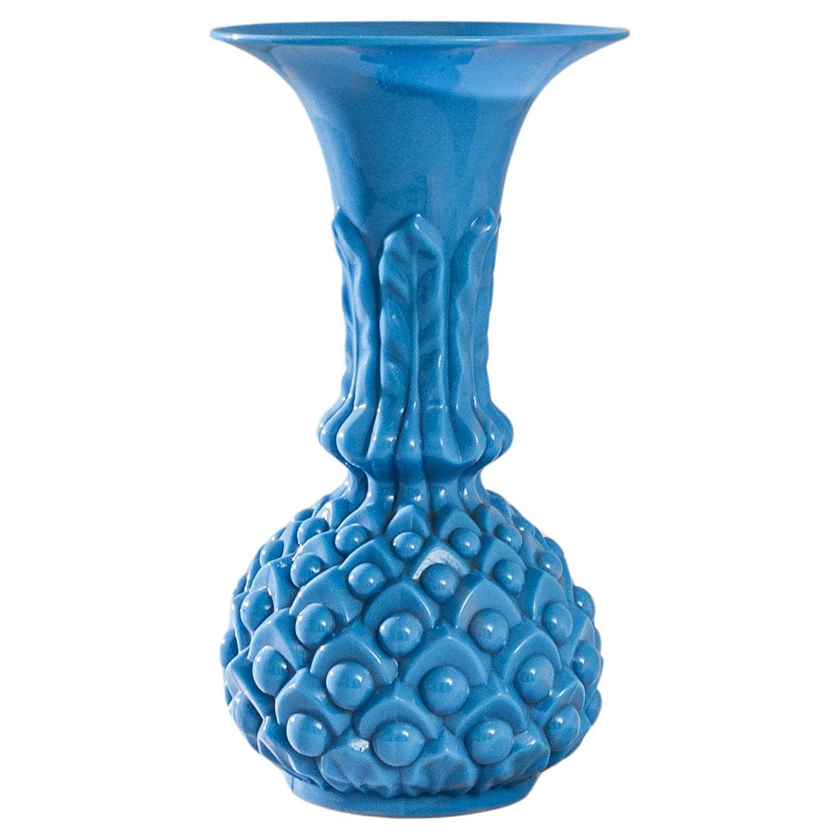 Vase italien en verre bleu des années 1960 en vente