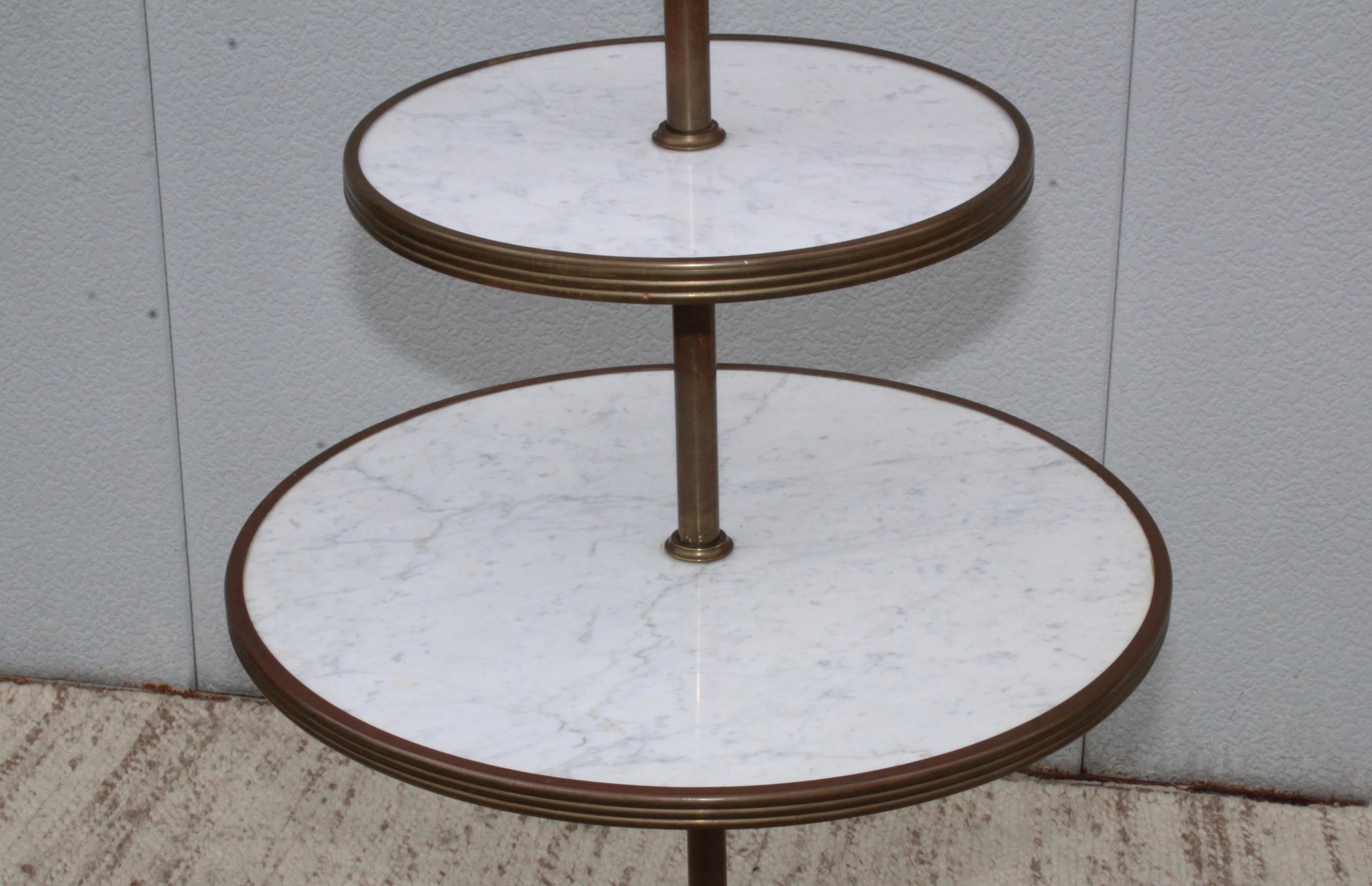 1960's Italian Brass and Carrara Marble 3 Tier Display Shelf For Sale 2