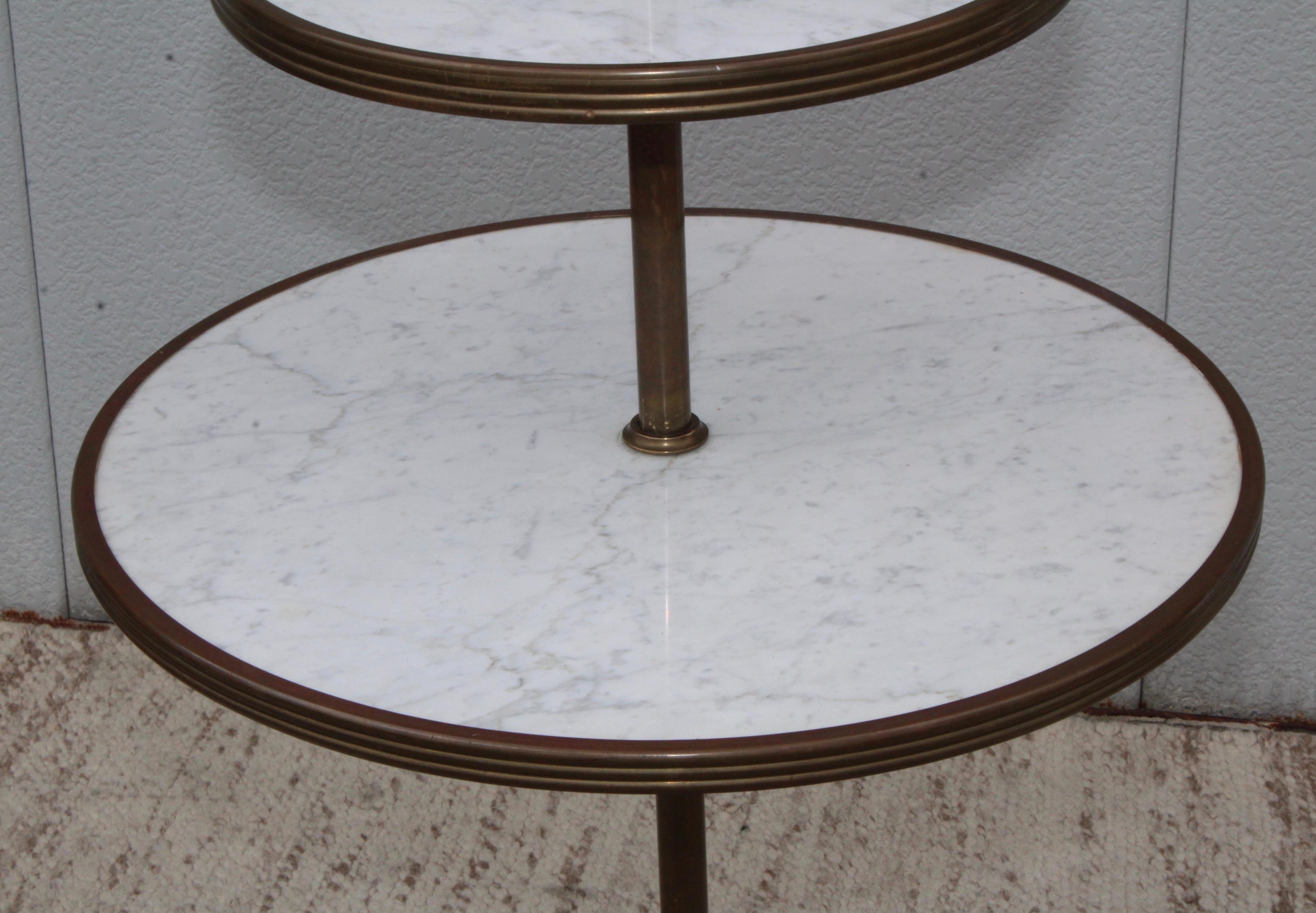 1960's Italian Brass and Carrara Marble 3 Tier Display Shelf For Sale 3