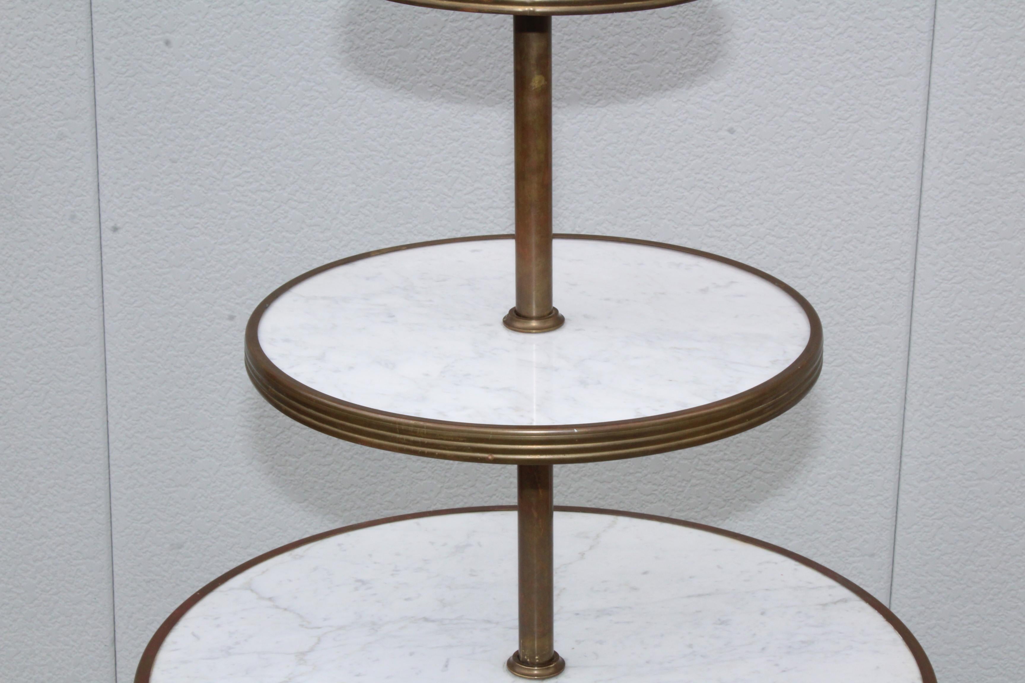 1960's Italian Brass and Carrara Marble 3 Tier Display Shelf For Sale 8
