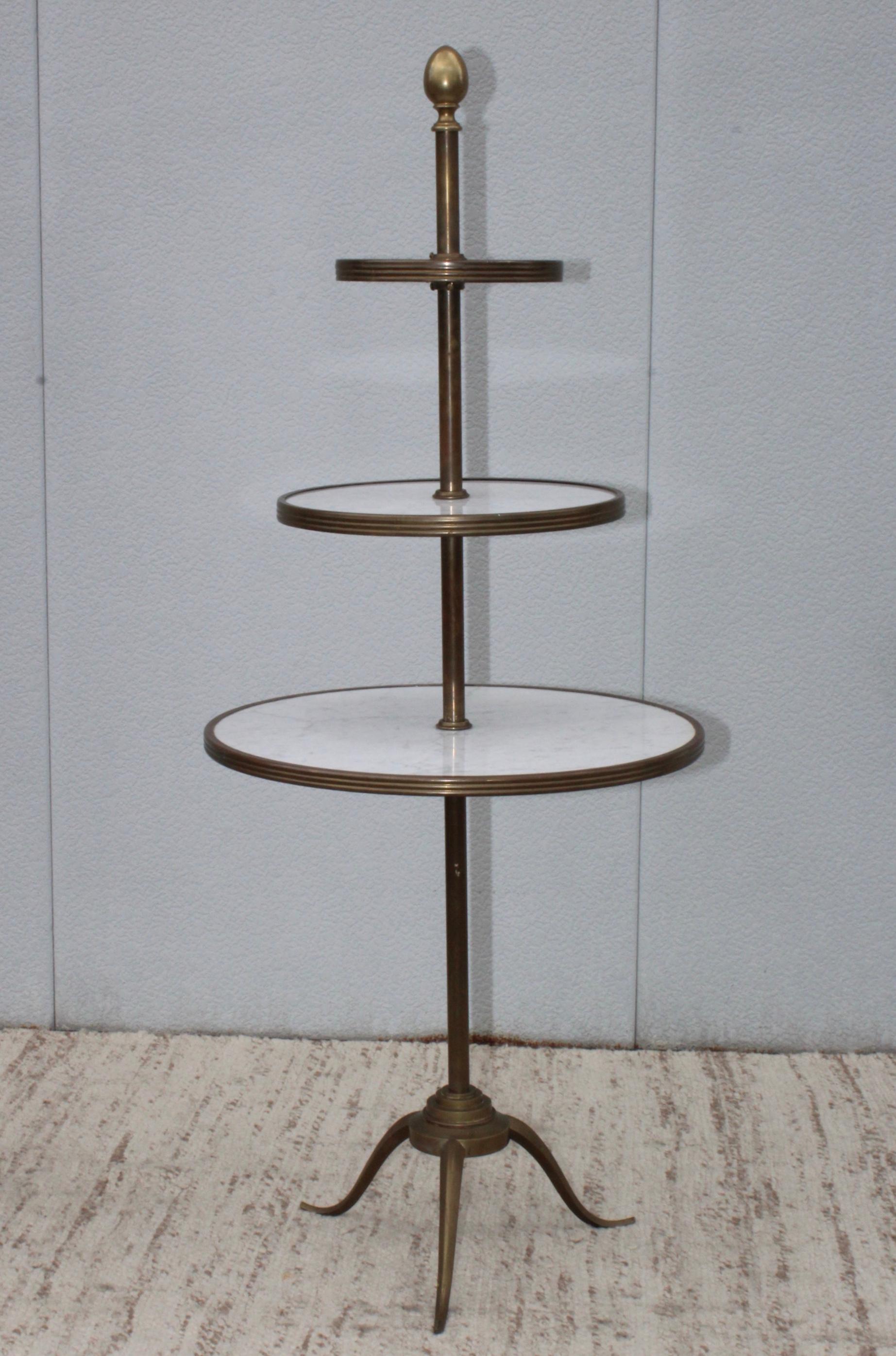 1960's Italian Brass and Carrara Marble 3 Tier Display Shelf For Sale 10