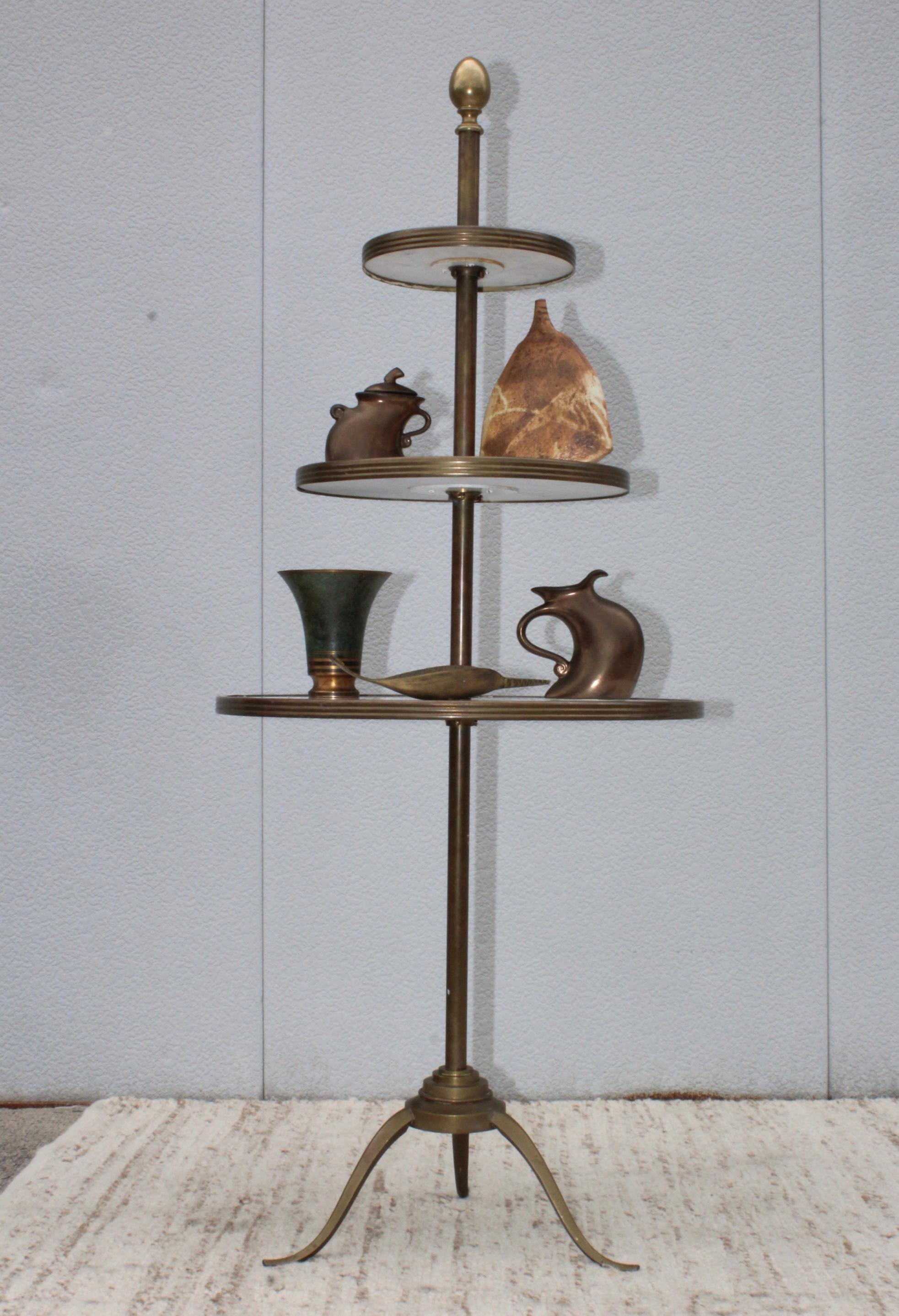 1960's Italian Brass and Carrara Marble 3 Tier Display Shelf For Sale 12