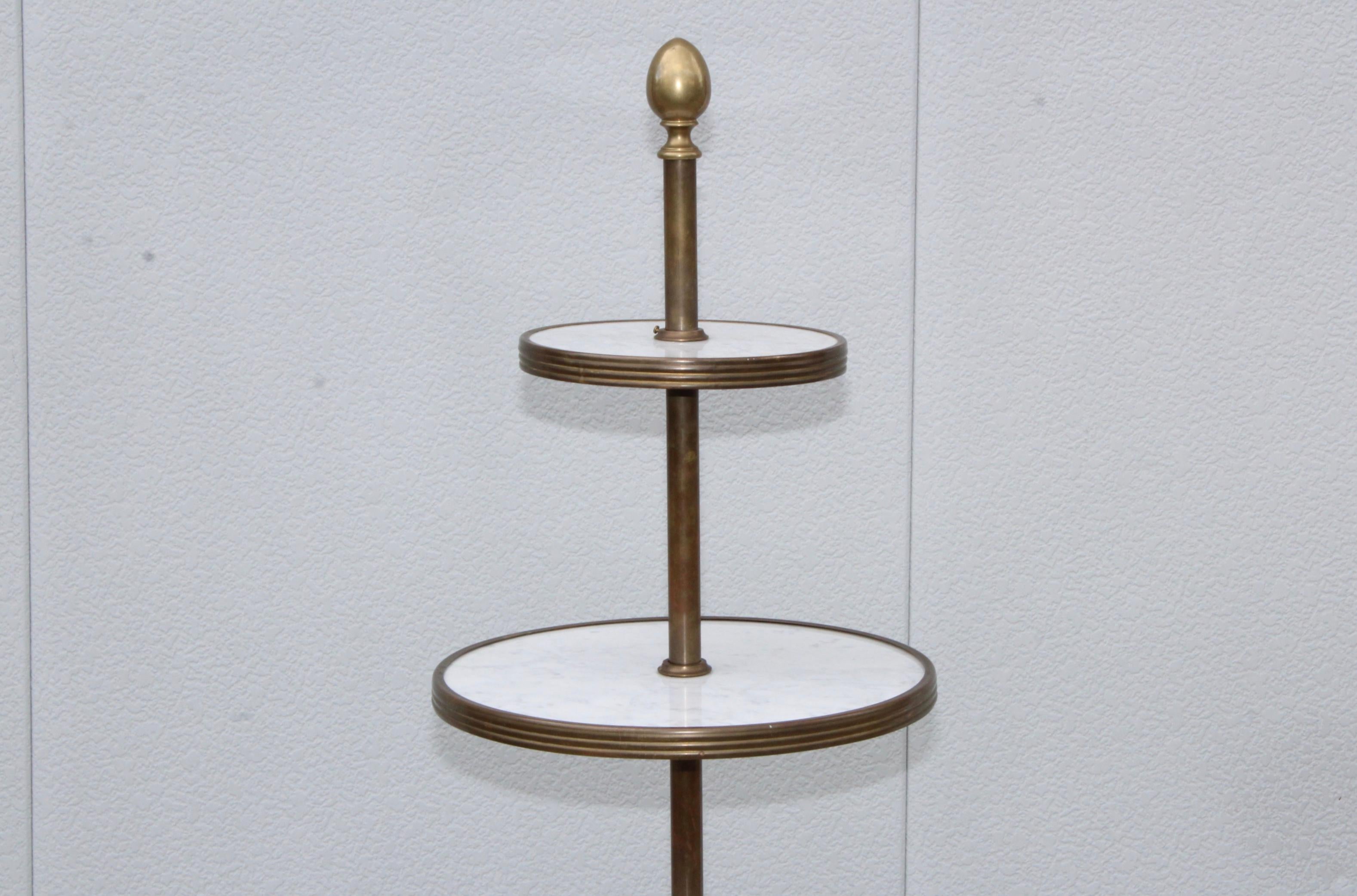 1960's Italian Brass and Carrara Marble 3 Tier Display Shelf In Good Condition For Sale In New York, NY