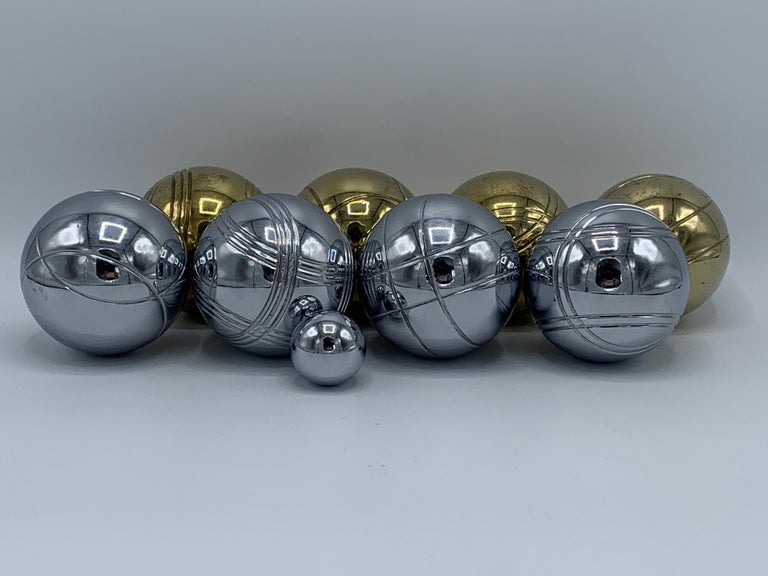 1960s Italian Brass and Chrome Bocce Ball Set, 9 Pieces at 1stDibs
