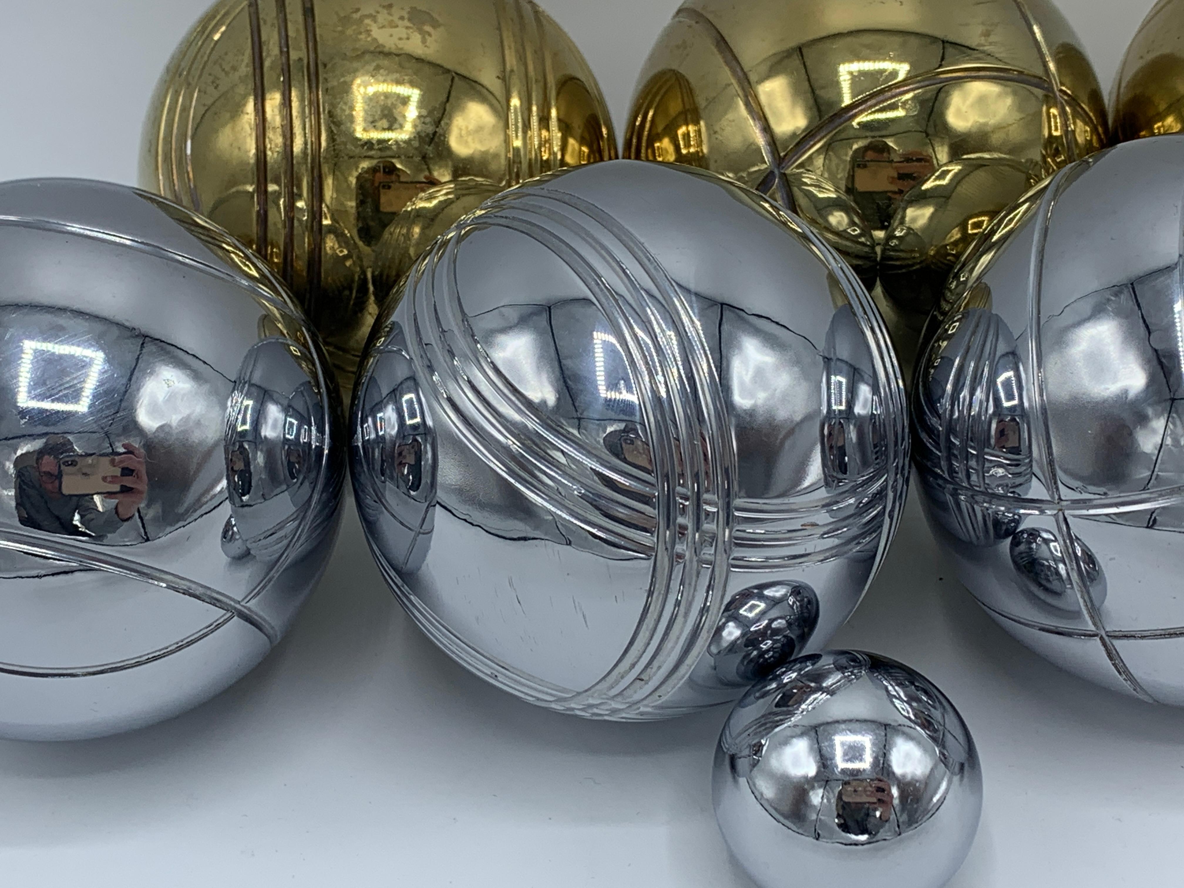 20th Century 1960s Italian Brass and Chrome Bocce Ball Set, 9 Pieces