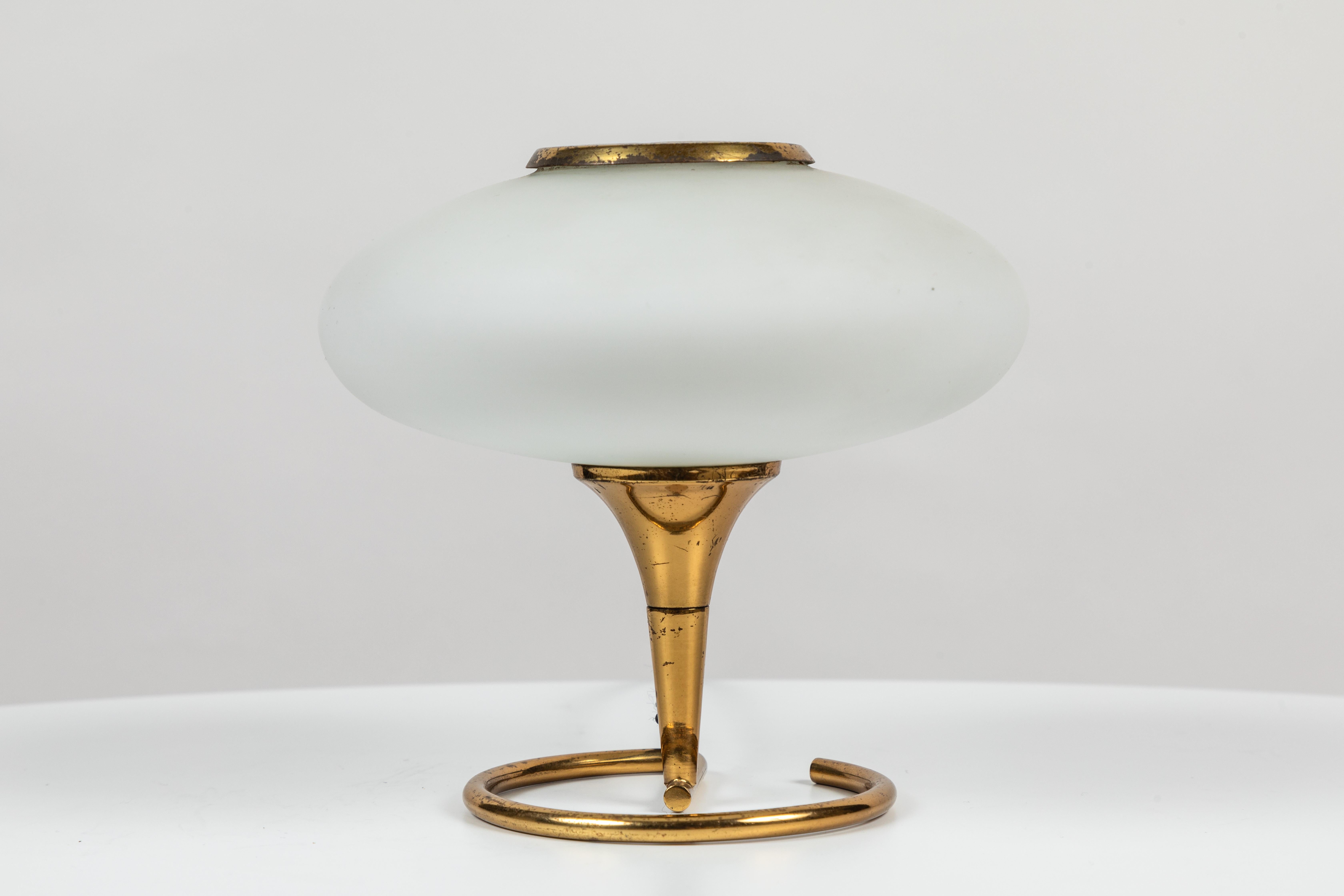 Metal 1960s Italian Brass and Glass Table Lamp Attributed to Stilnovo