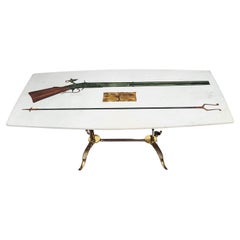 1960s Italian Brass and Marble Coffee Table with Fornasetti Style Decor