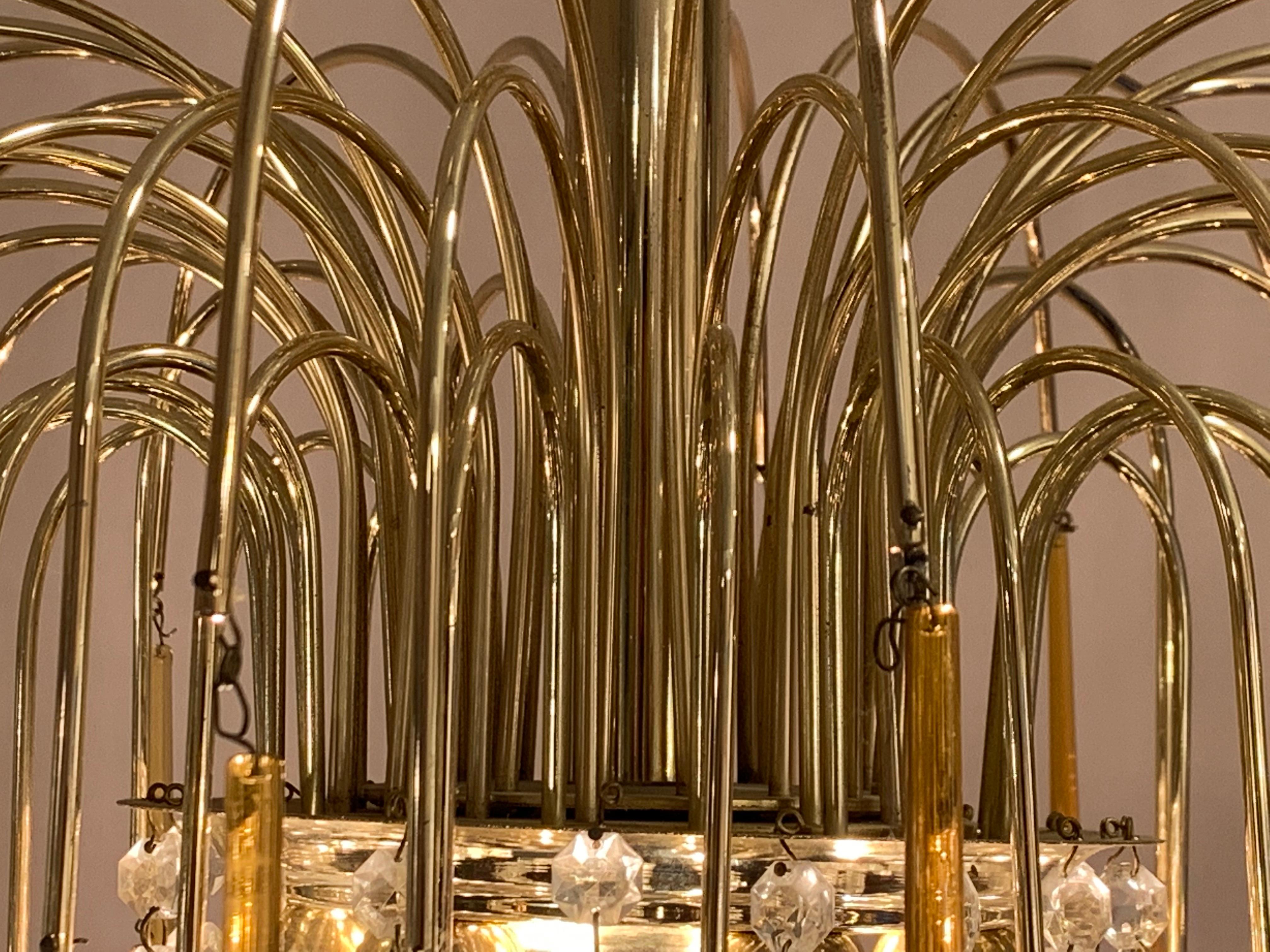 1960s Italian Brass and Murano Glass Flushmount Chandelier by Paolo Venini 5