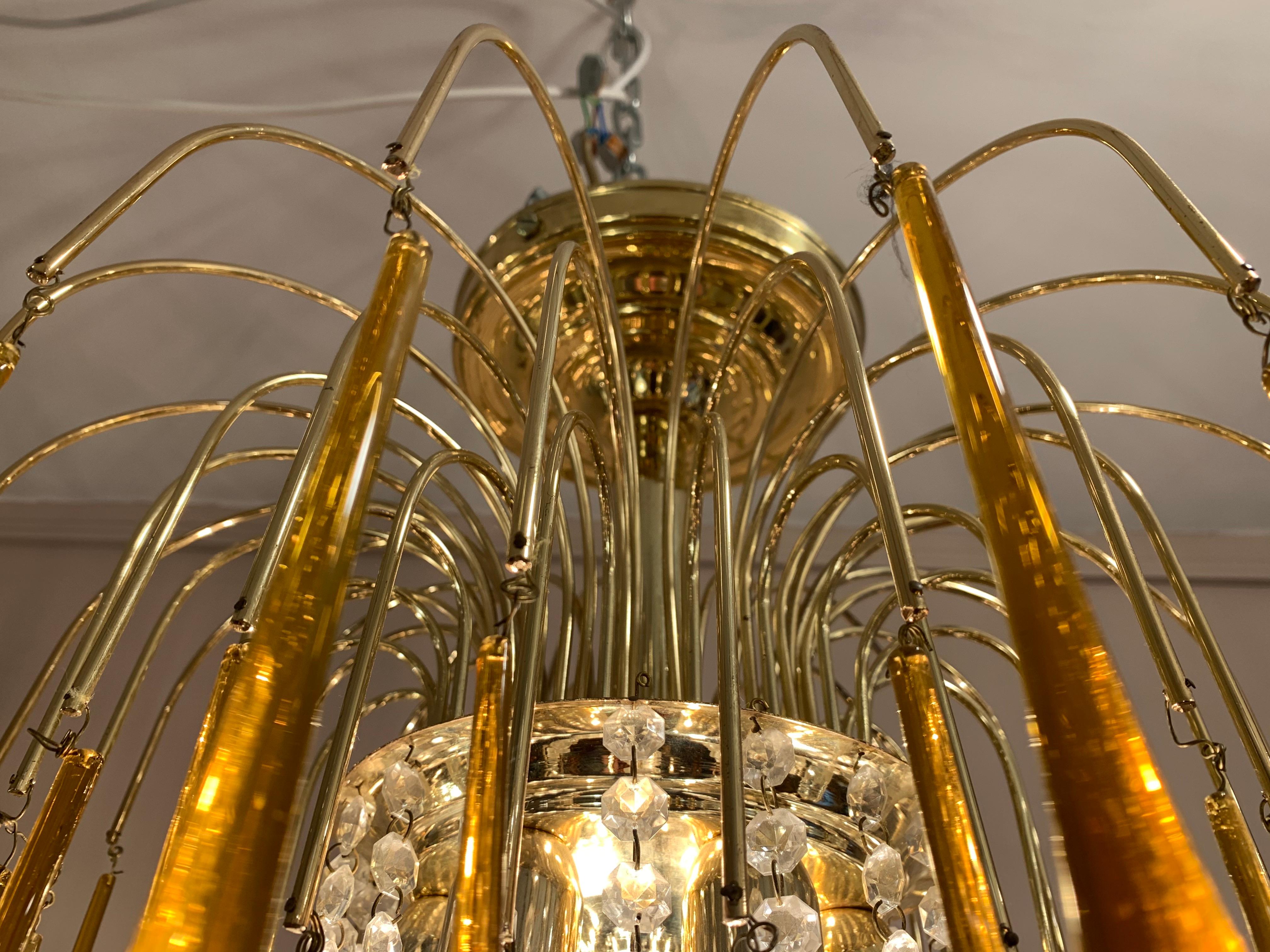 1960s Italian Brass and Murano Glass Flushmount Chandelier by Paolo Venini 7