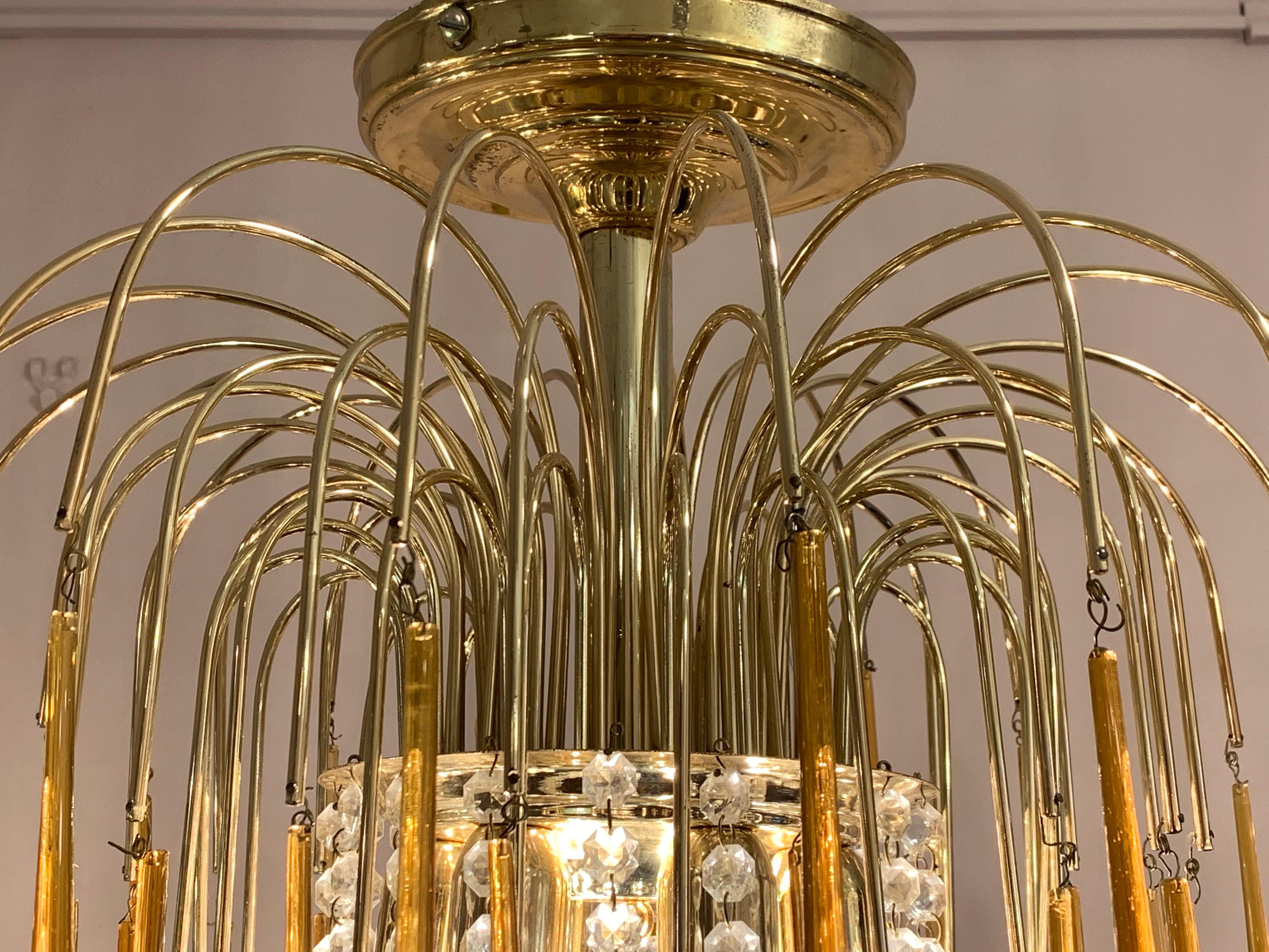 1960s Italian Brass and Murano Glass Flushmount Chandelier by Paolo Venini In Good Condition In London, GB
