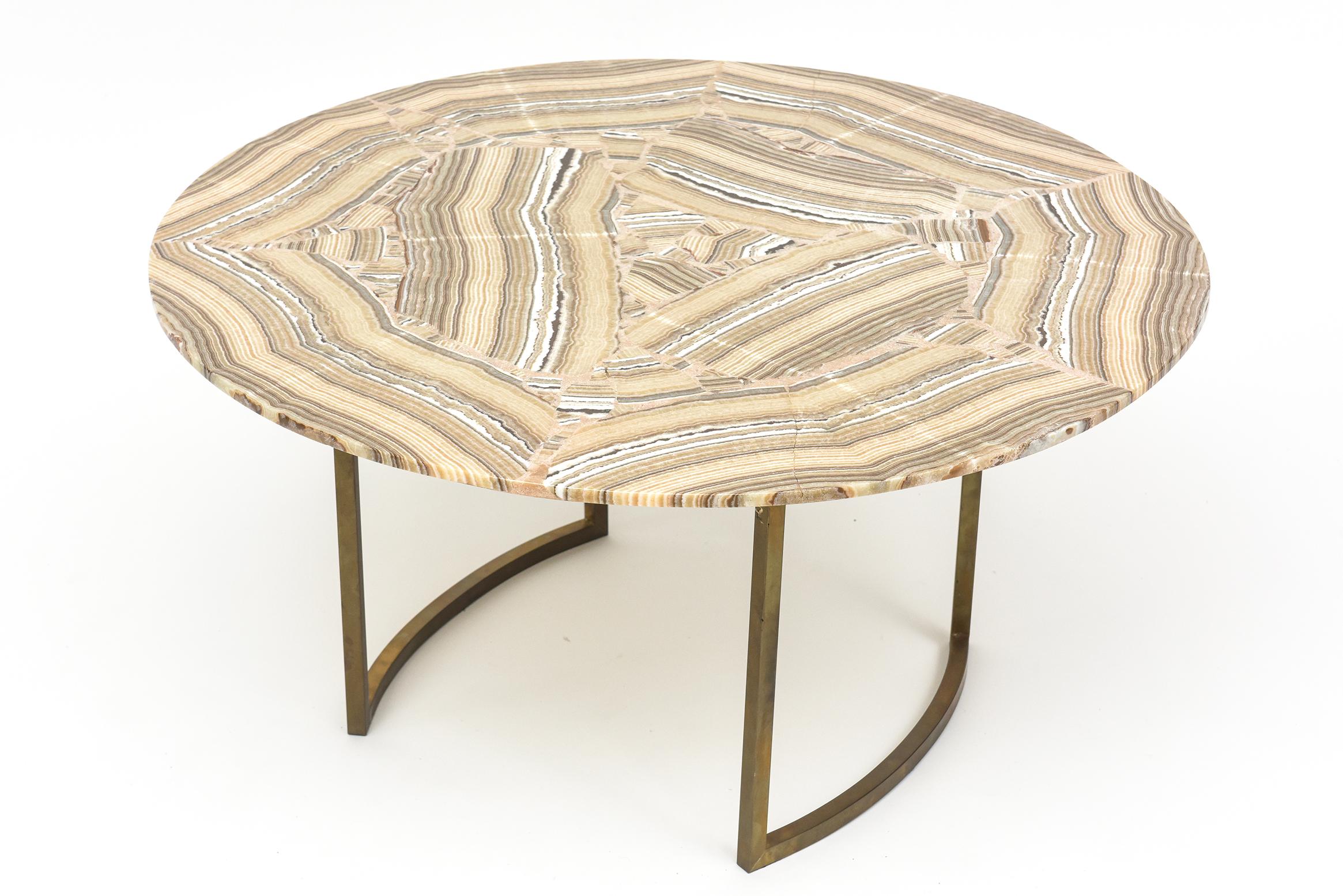 1960s Italian Brass and Onyx Coffee Table In Good Condition In North Miami, FL