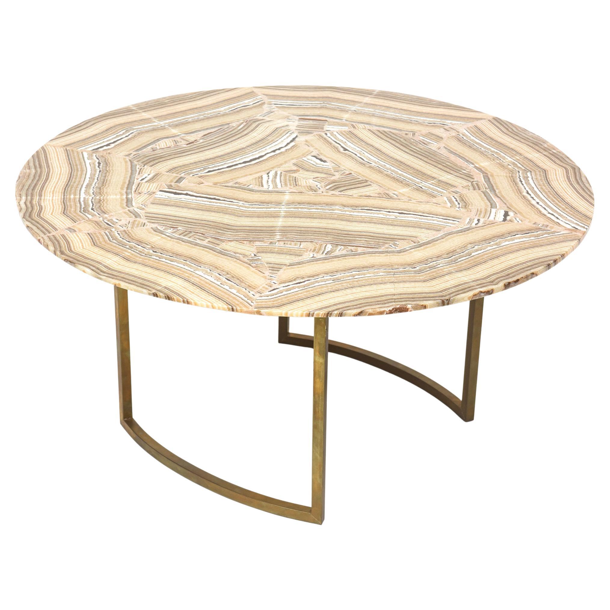 1960s Italian Brass and Onyx Coffee Table For Sale