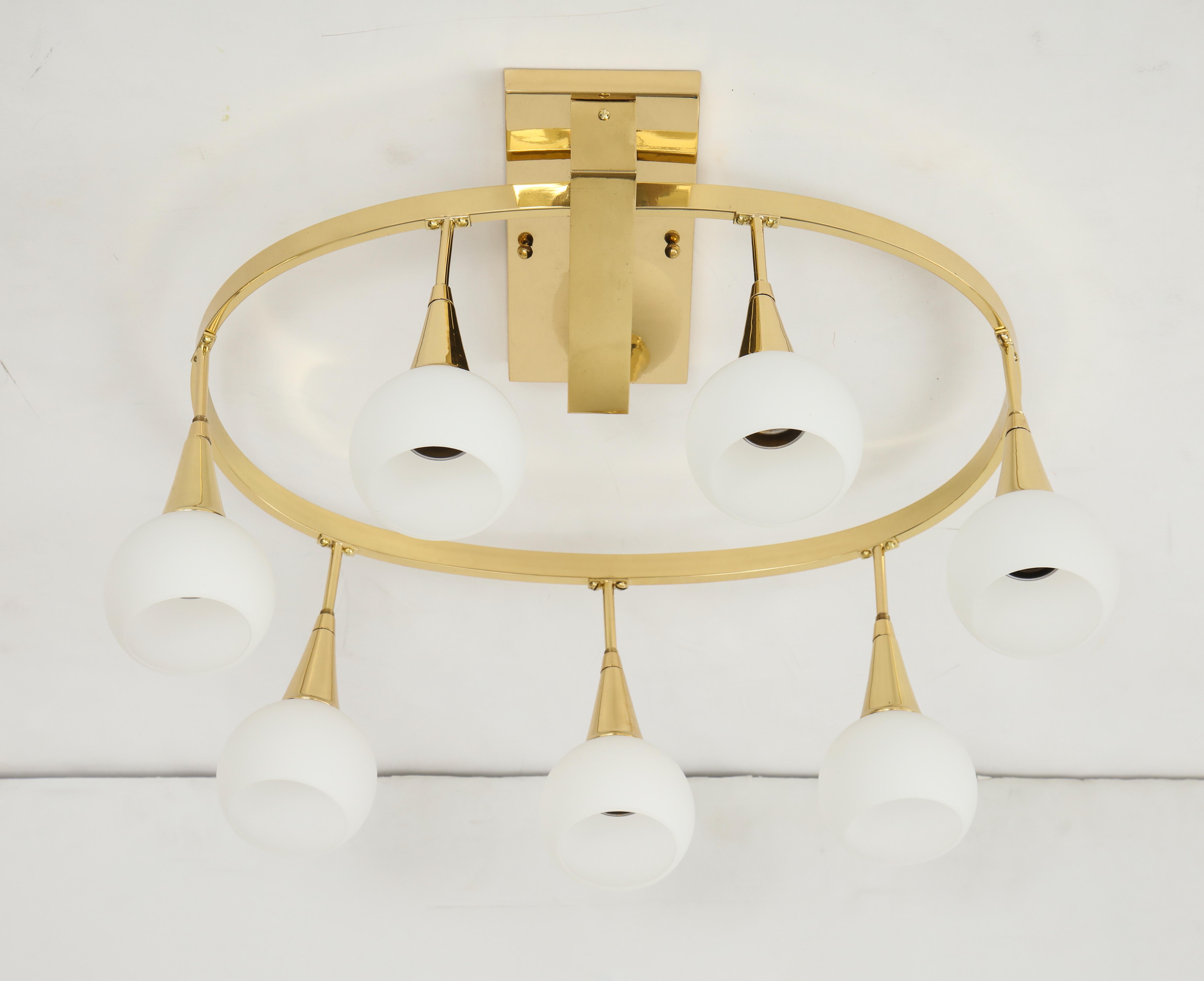 Mid-Century Modern 1960s Italian Brass and White Globe Chandelier