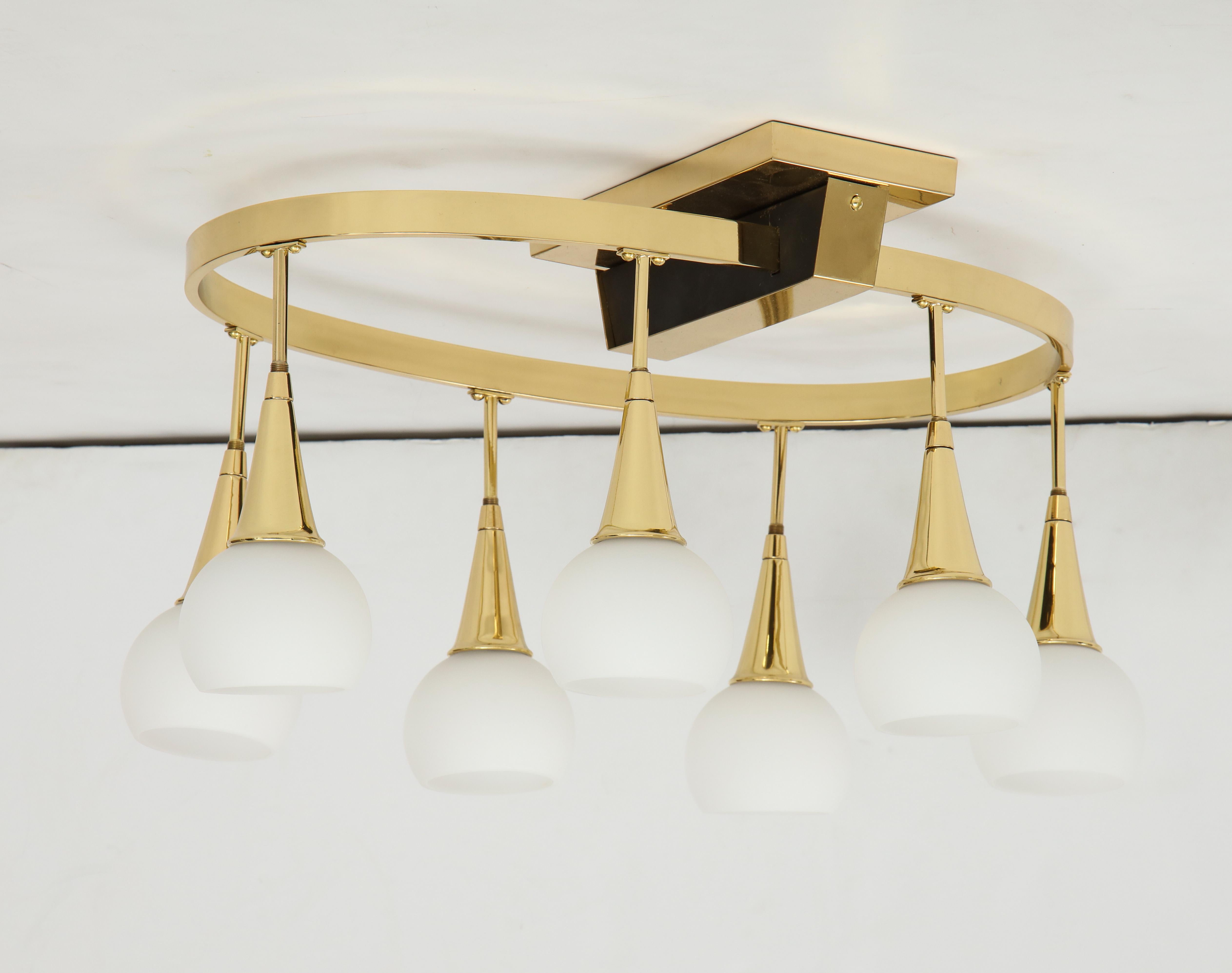 1960s Italian Brass and White Globe Chandelier In Good Condition In New York, NY