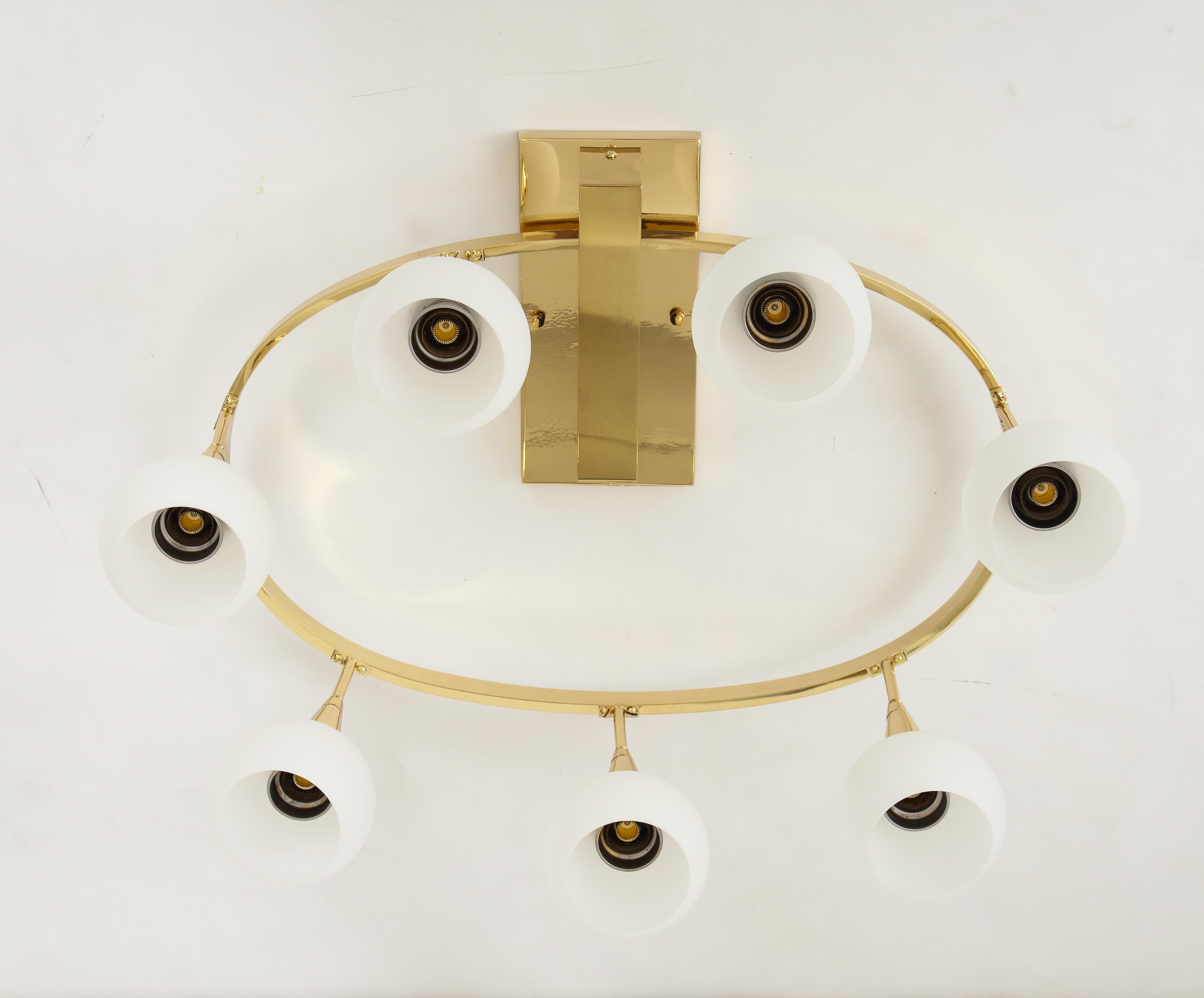 Mid-20th Century 1960s Italian Brass and White Globe Chandelier