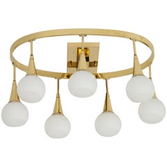 1960s Italian Brass and White Globe Chandelier