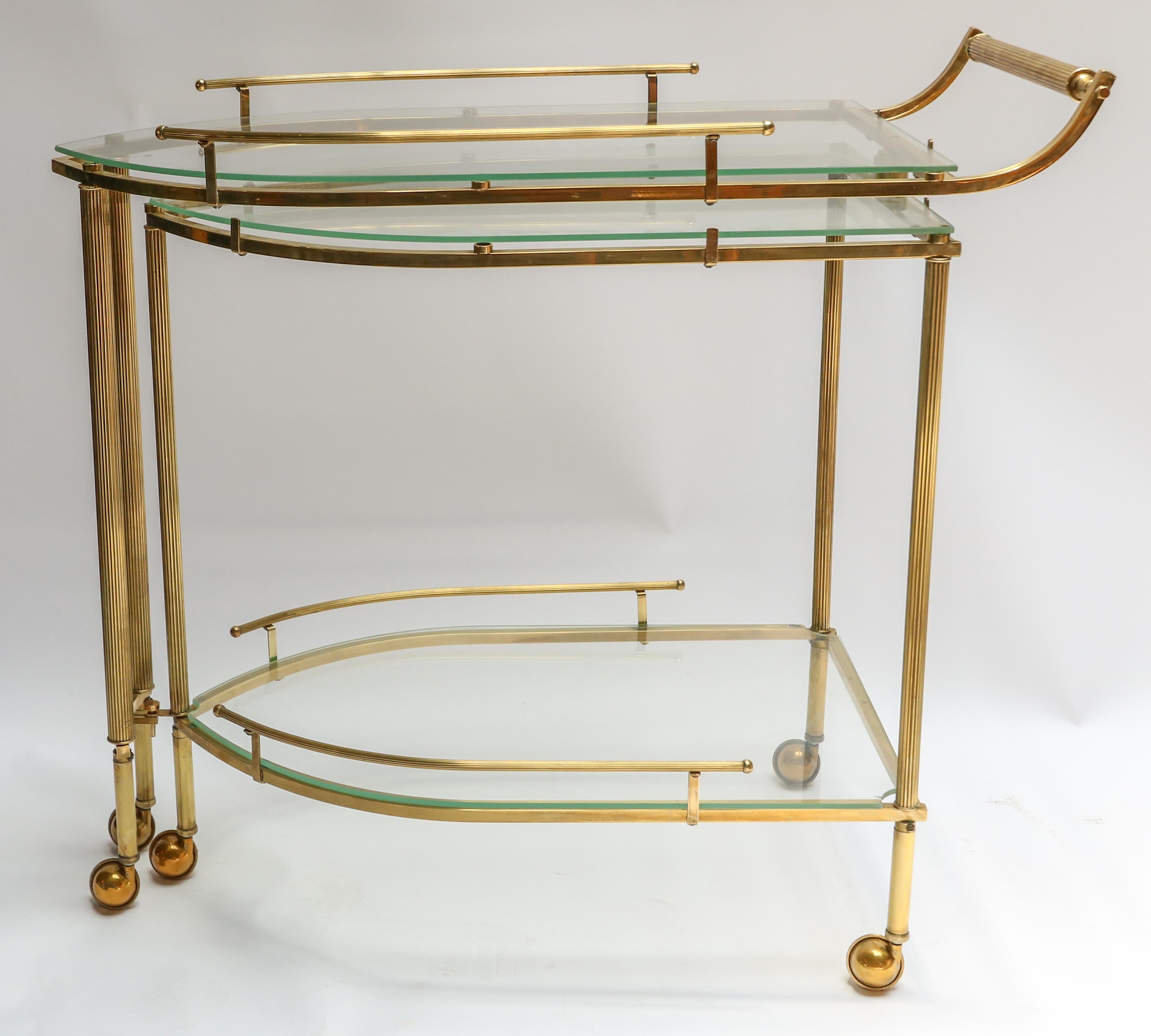 Mid-Century Modern 1960s Italian Brass Bar Cart with Swing Out Glass Shelves