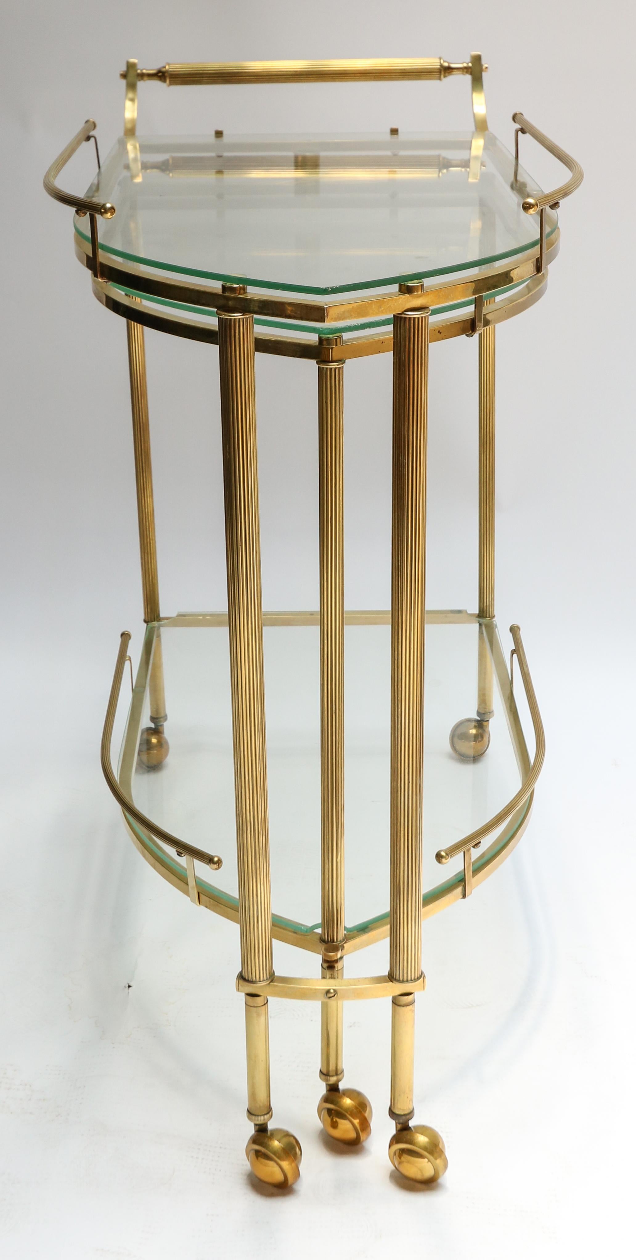 Mid-20th Century 1960s Italian Brass Bar Cart with Swing Out Glass Shelves