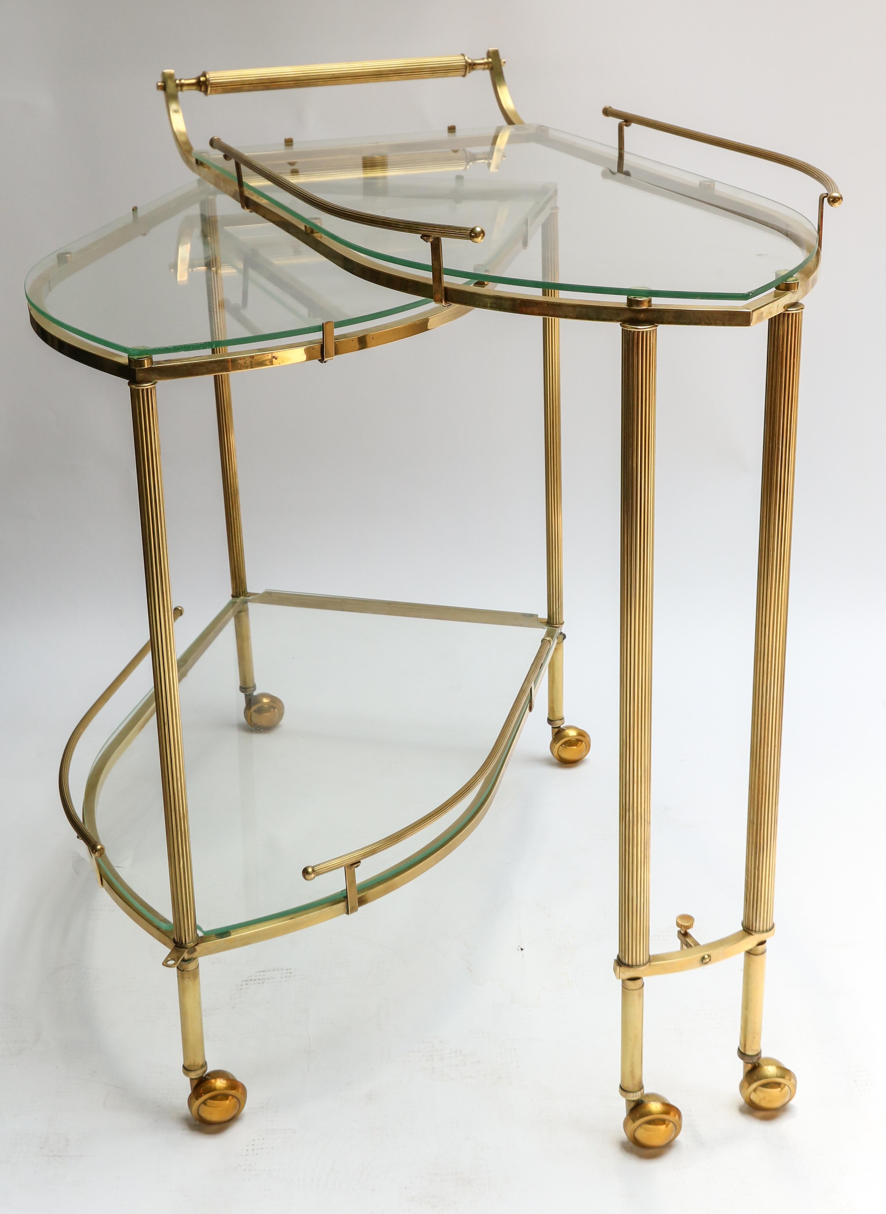 1960s Italian Brass Bar Cart with Swing Out Glass Shelves 1