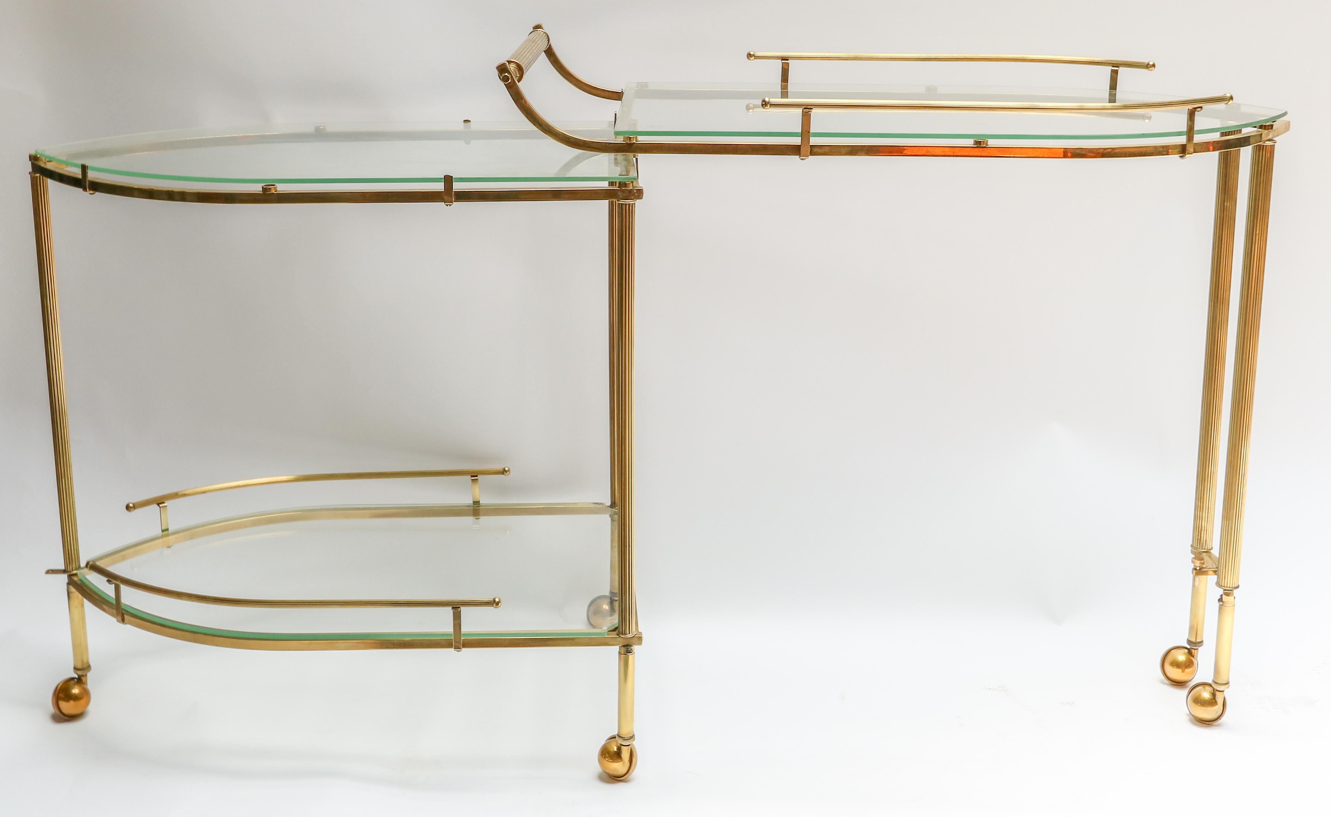 1960s Italian Brass Bar Cart with Swing Out Glass Shelves 2