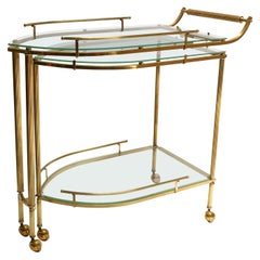 1960s Italian Brass Bar Cart with Swing Out Glass Shelves