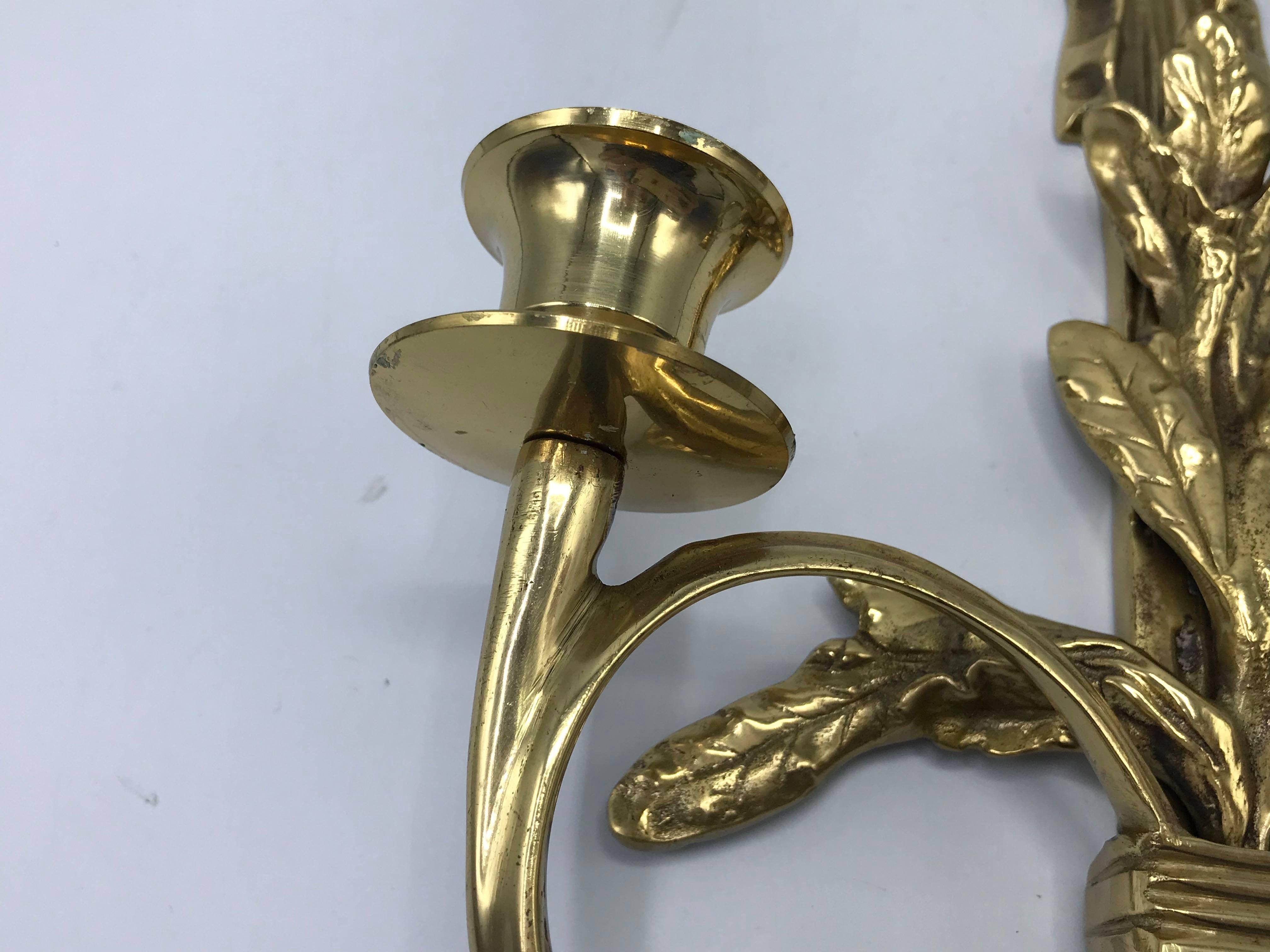 1960s Italian Brass Candlestick Sconce with Tassel and Laurel Wreath Motif, Pair 1