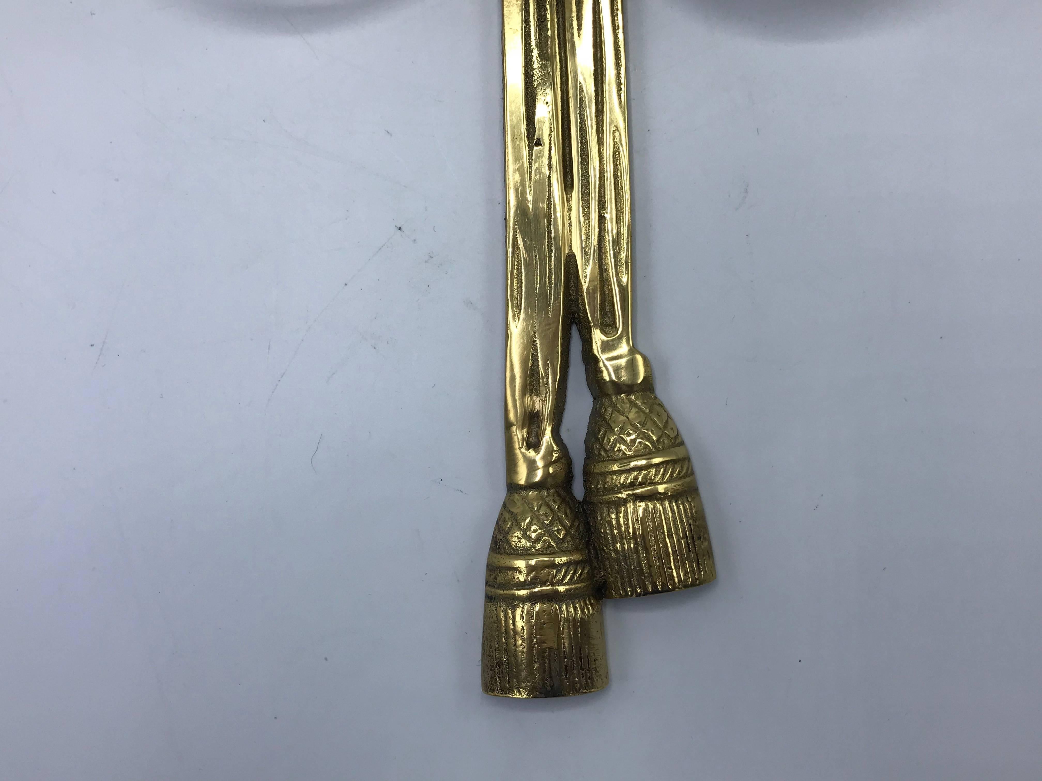 1960s Italian Brass Candlestick Sconce with Tassel and Laurel Wreath Motif, Pair 2