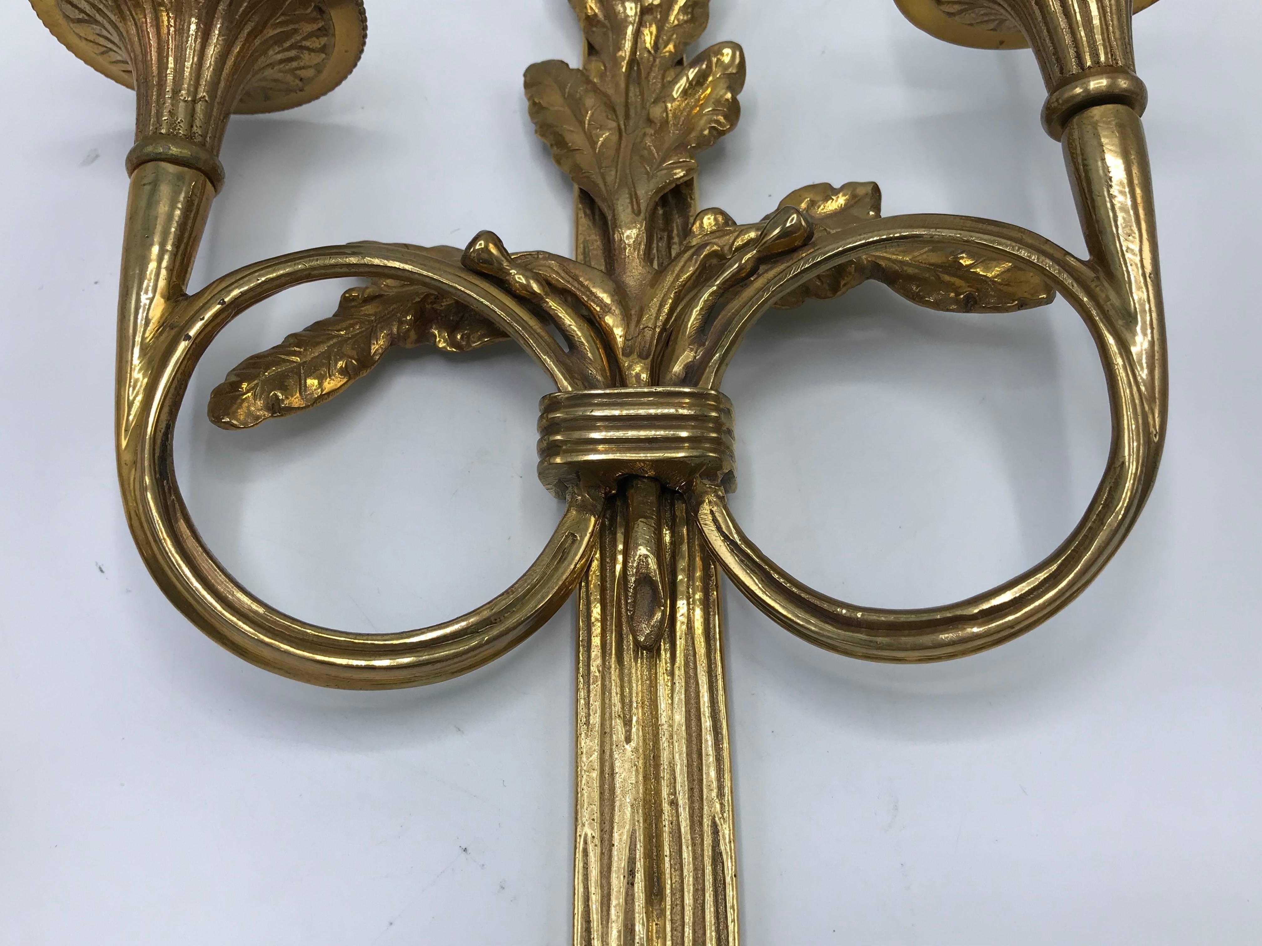 1960s Italian Brass Candlestick Wall Sconces with Tassel and Bow Motif, Pair 1