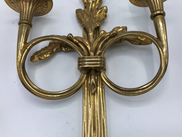 1960s Italian Brass Candlestick Wall Sconces with Tassel and Bow Motif