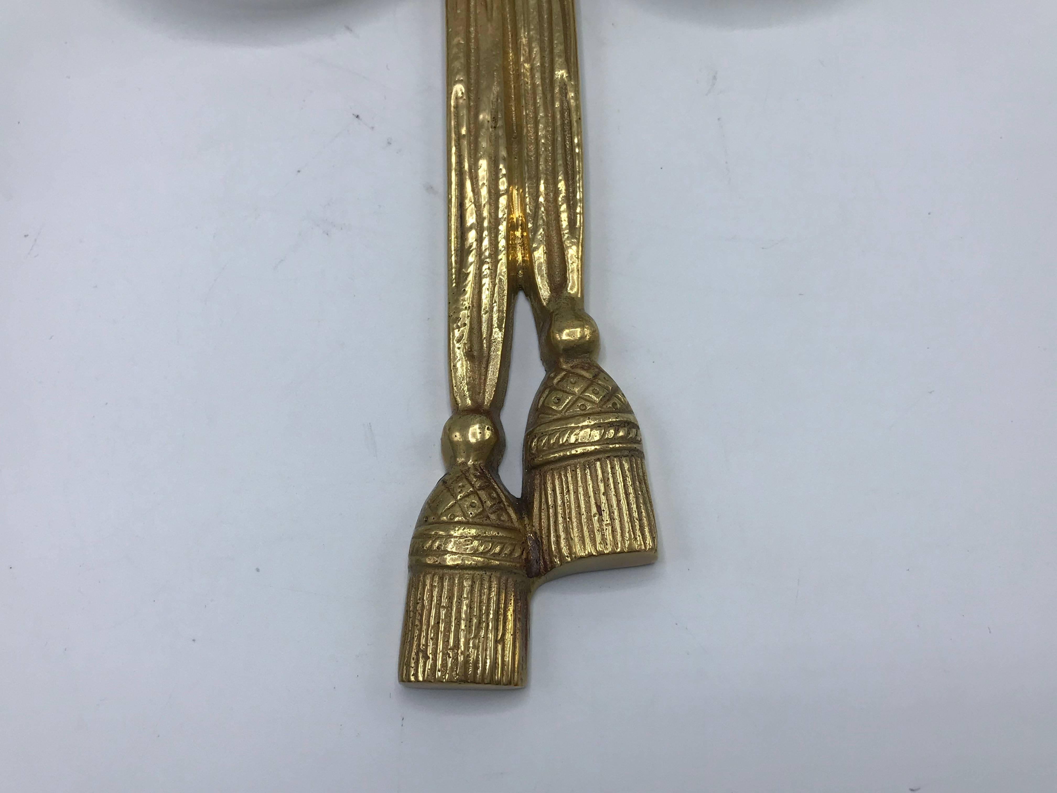 1960s Italian Brass Candlestick Wall Sconces with Tassel and Bow Motif, Pair 2
