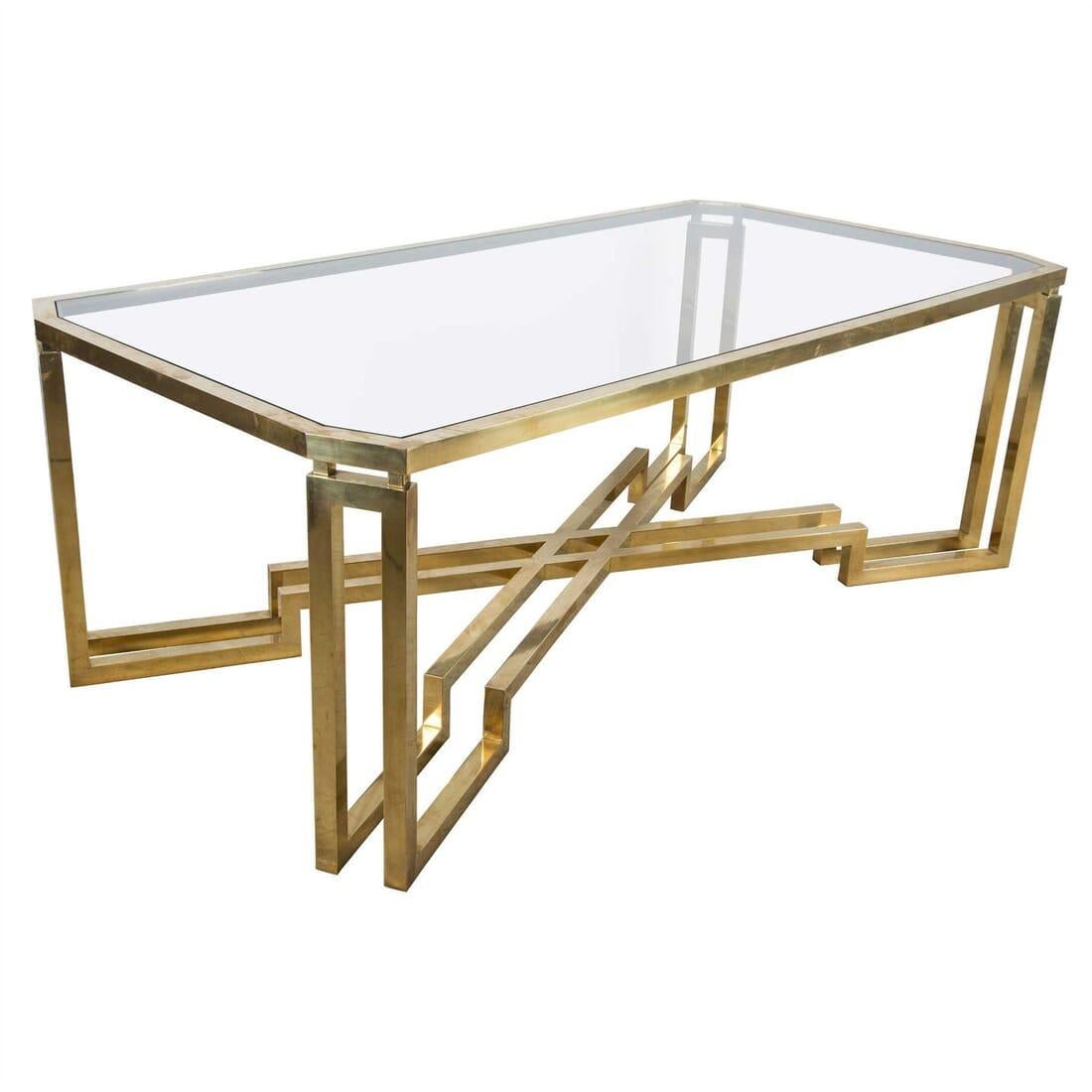 A stunning large scale 1960s Italian brass and glass dining table.