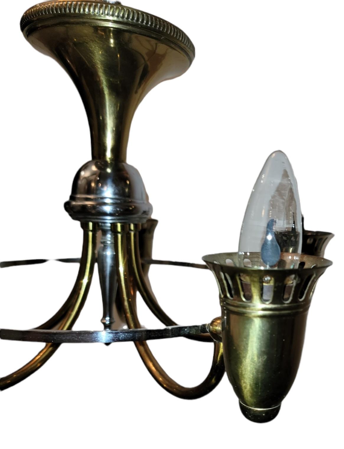 1960s Italian Brass Five Light Chandelier In Good Condition For Sale In Pasadena, CA