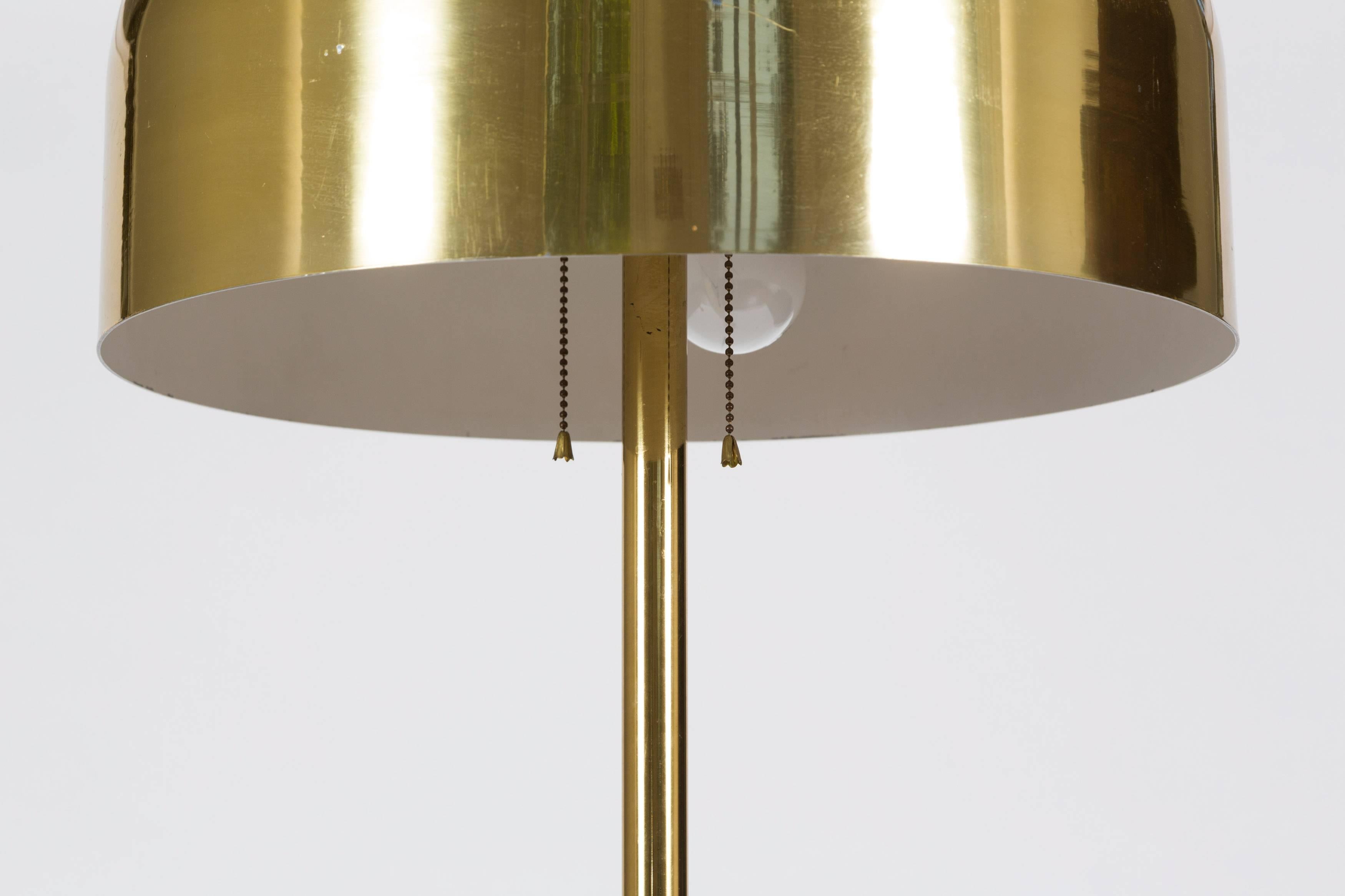 Midcentury Italian brass floor lamp with large brass shade, 1960s.