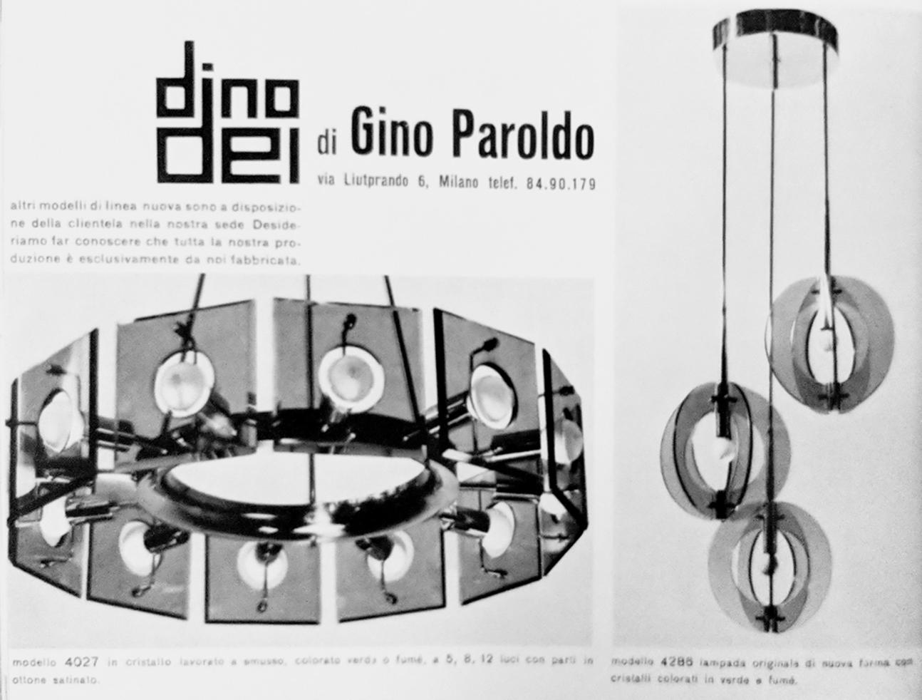 Gino Paroldo 1960's Italian Brass & Glass Chandelier In Good Condition For Sale In Hanover, MA