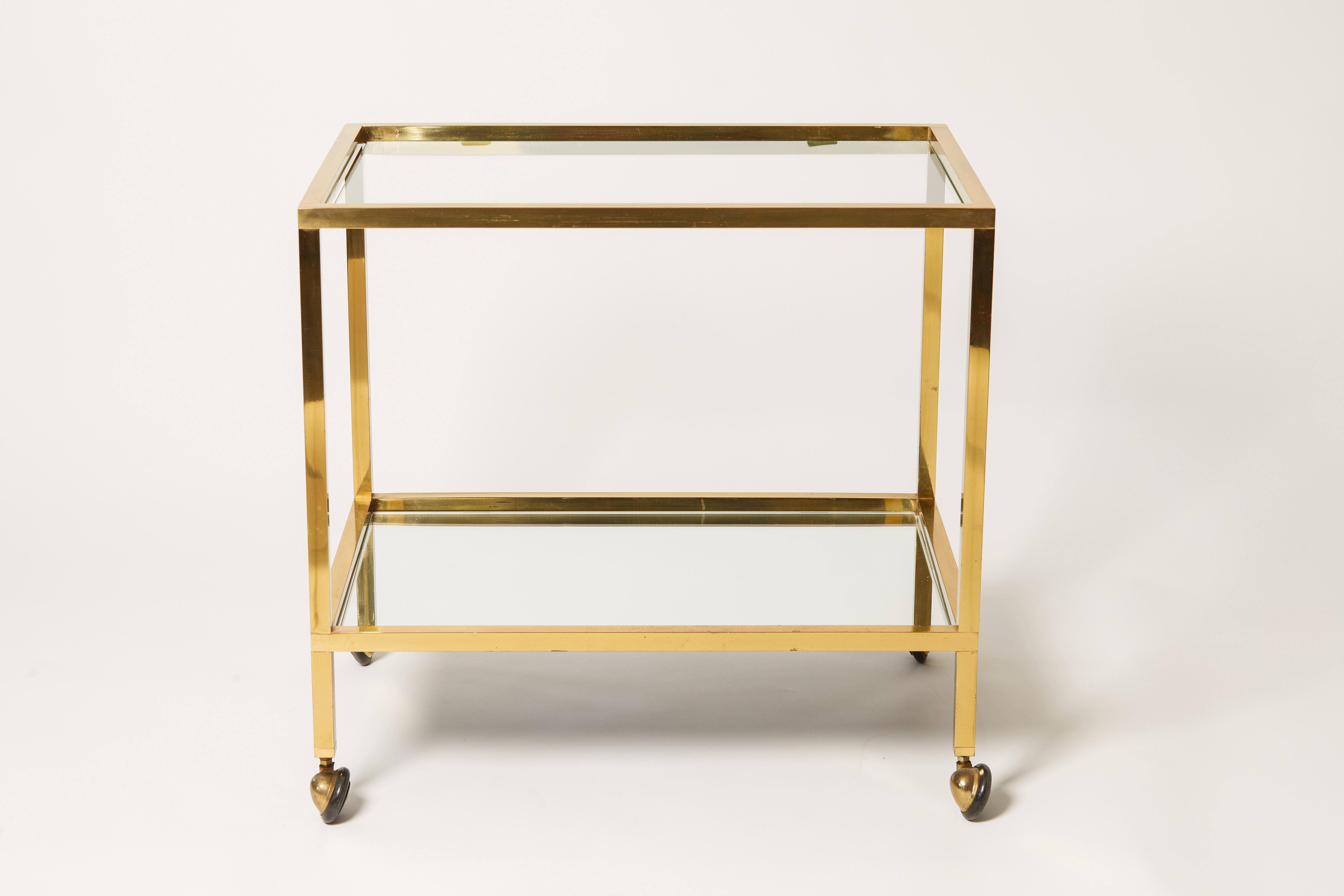 1960s Italian Brass, Glass & Mirror Bar Cart In Good Condition For Sale In Aspen, CO