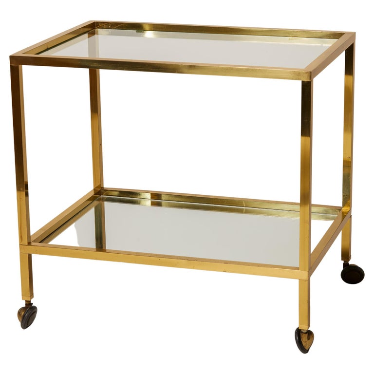 1960s Italian Brass, Glass and Mirror Bar Cart For Sale at 1stDibs