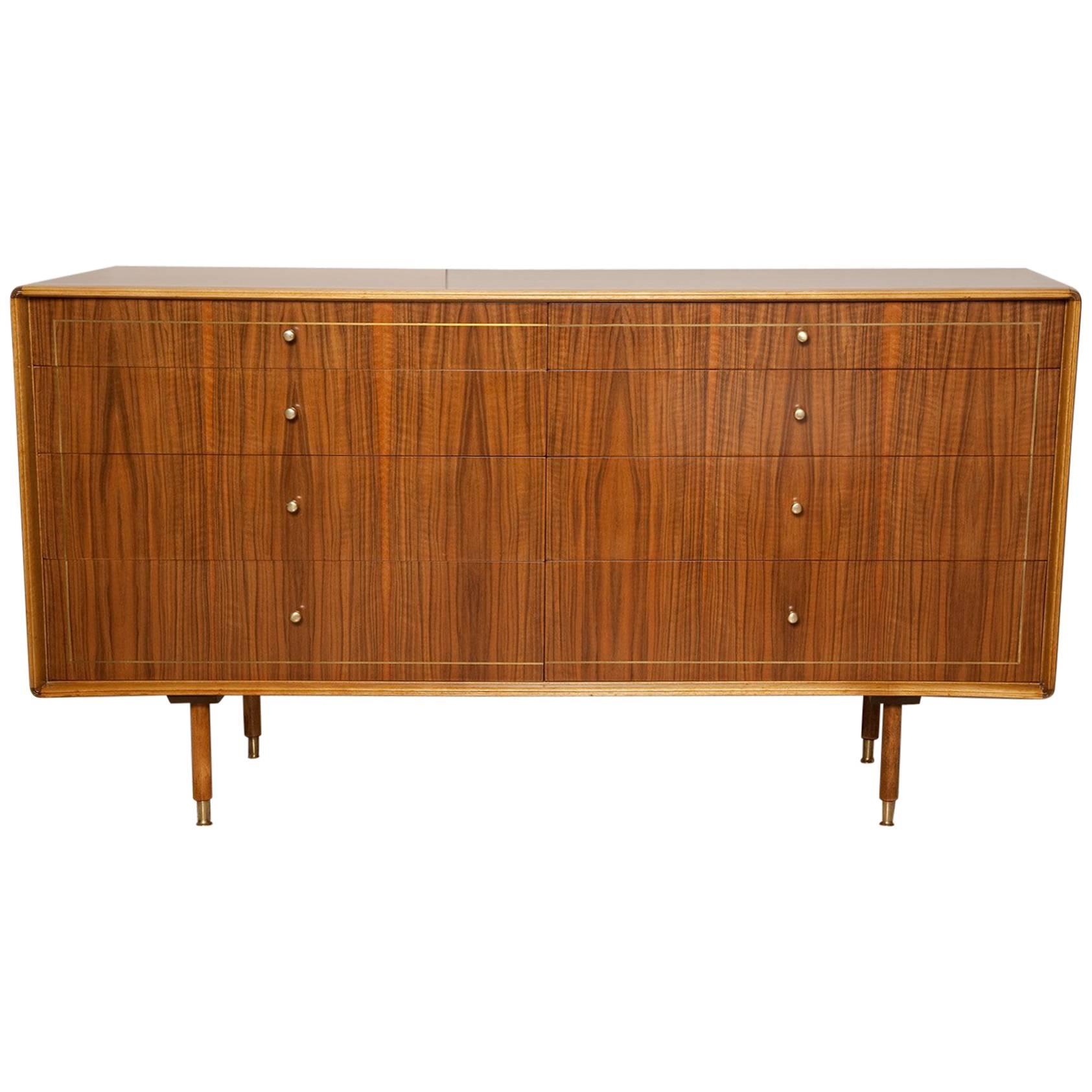 1960s Italian Brass Inlaid Walnut Dresser by Erno Fabry