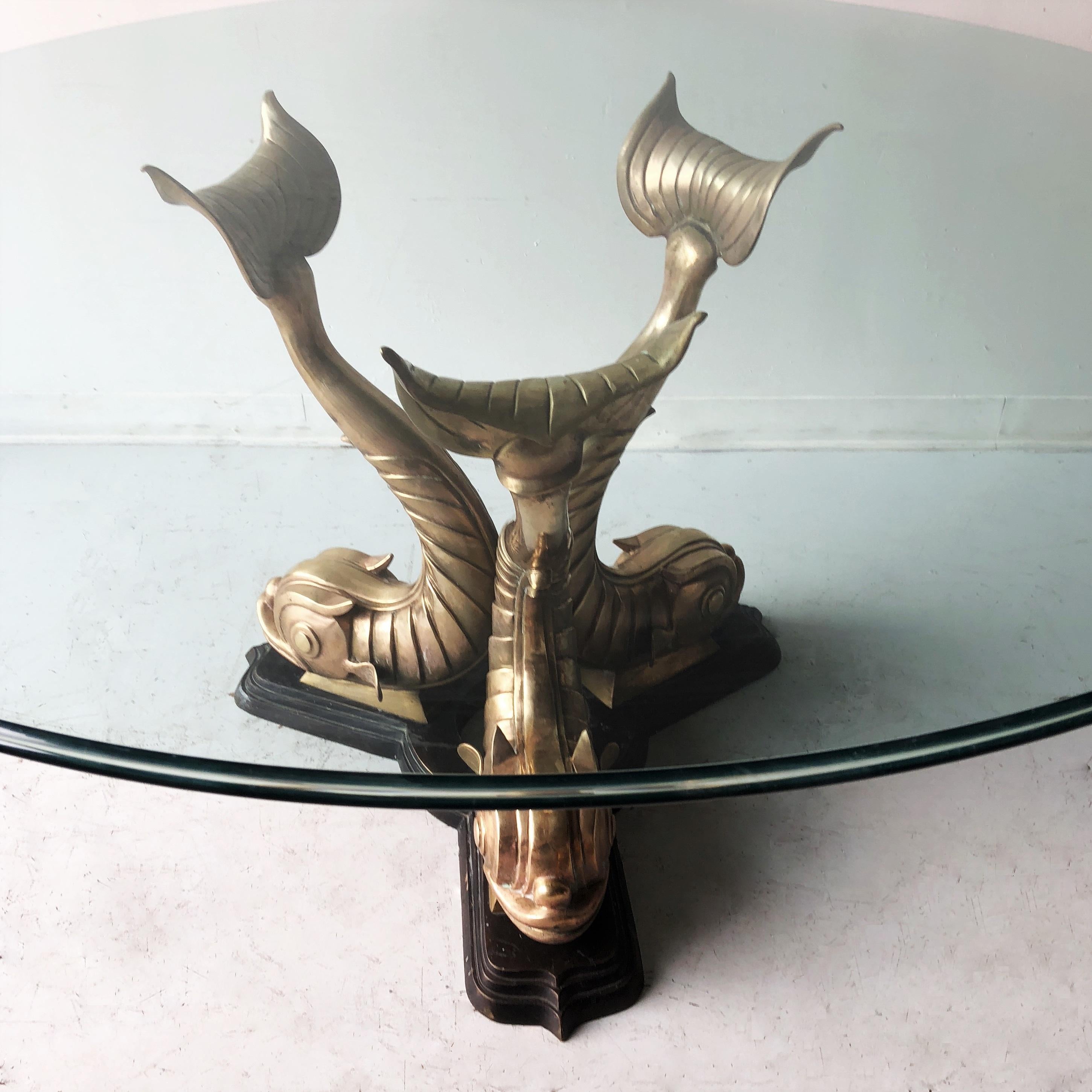 1960s Italian Brass Koi Fish Dining or Entry Table Base In Good Condition In Dallas, TX