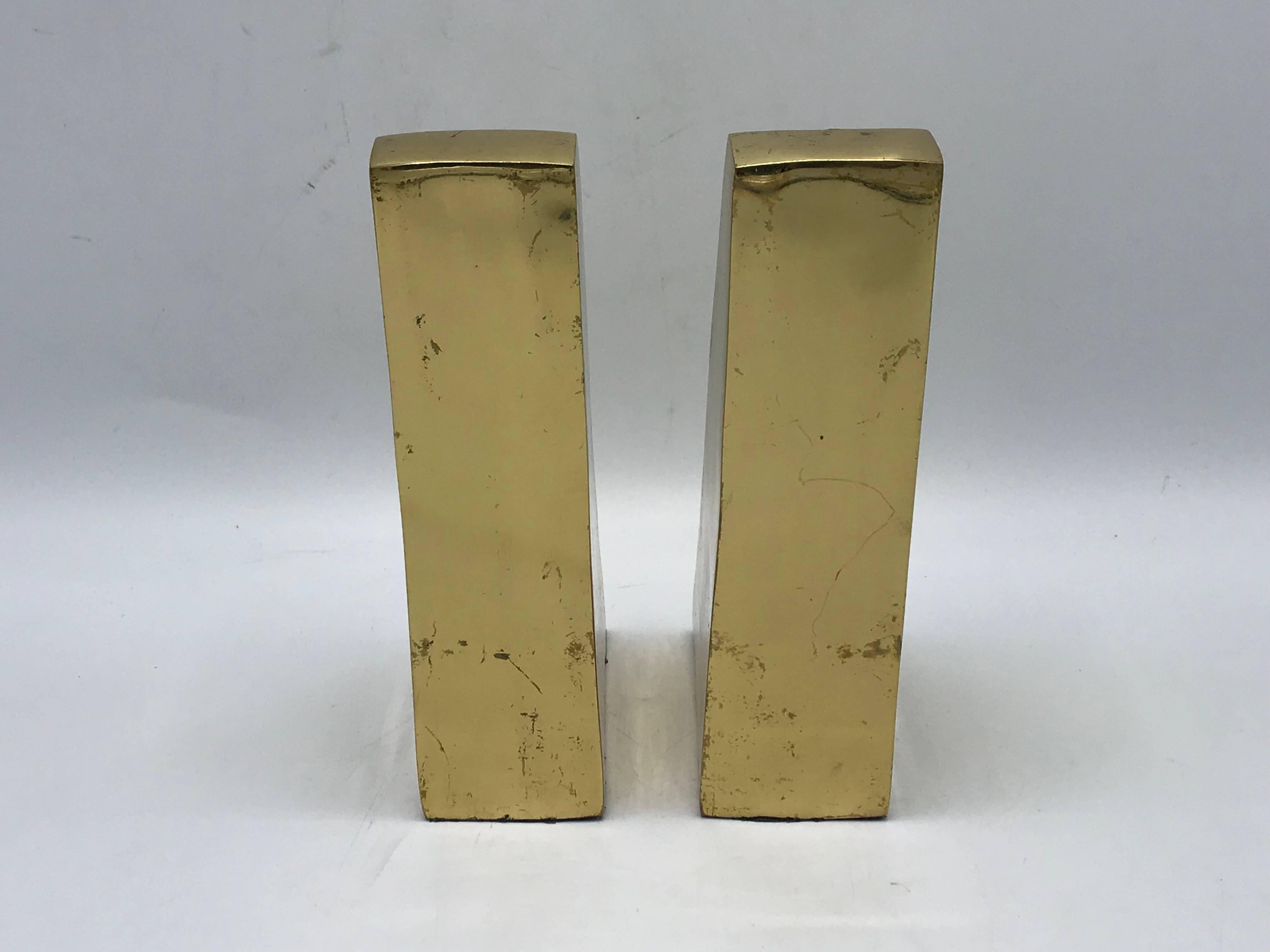 Polished 1960s Italian Brass Modern Sculptural Bookends, Pair