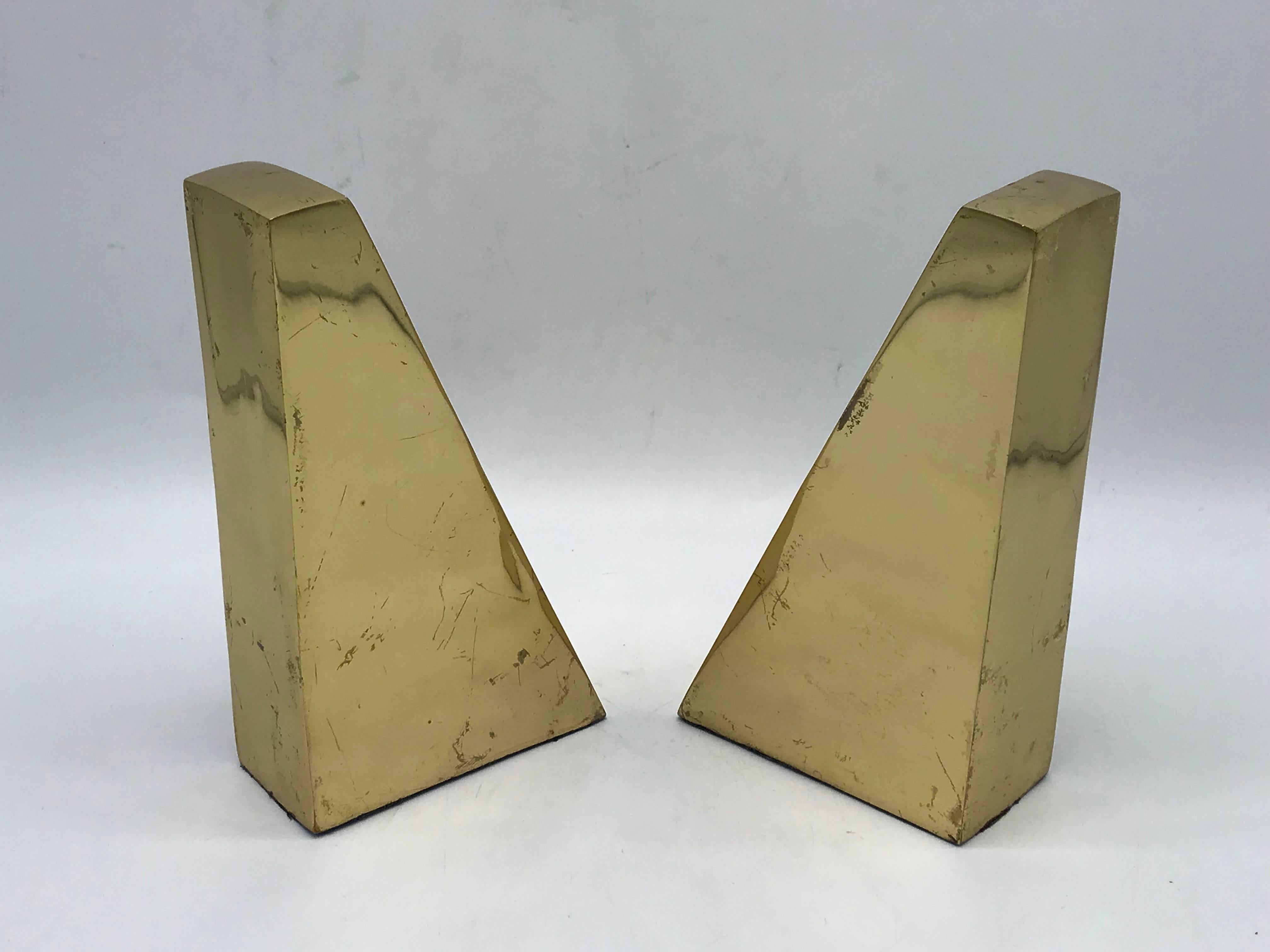 1960s Italian Brass Modern Sculptural Bookends, Pair In Good Condition In Richmond, VA