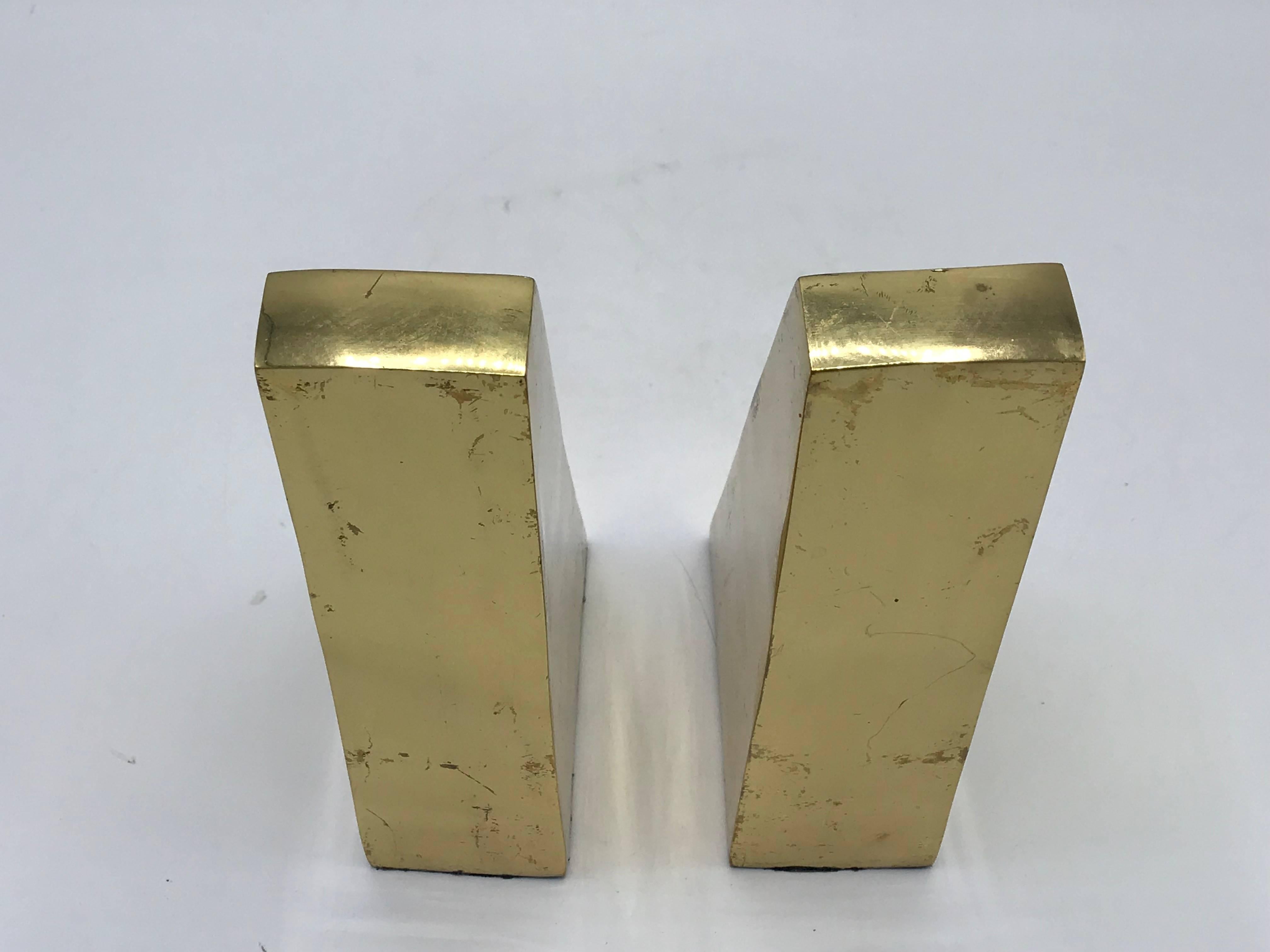 1960s Italian Brass Modern Sculptural Bookends, Pair 1