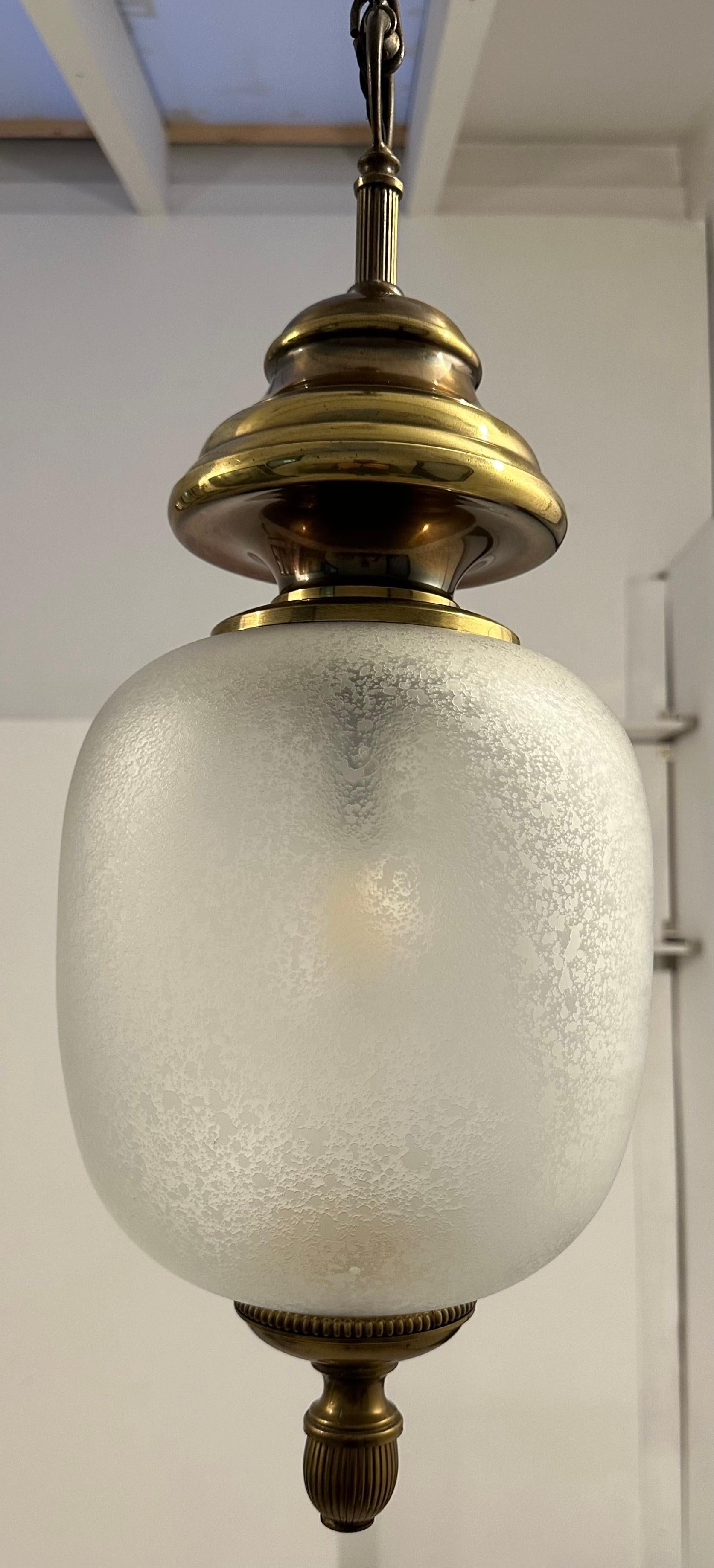 1960s Italian Brass & Mottled Frosted Glass Gaetano Sciolari Pendant Lamp For Sale 5