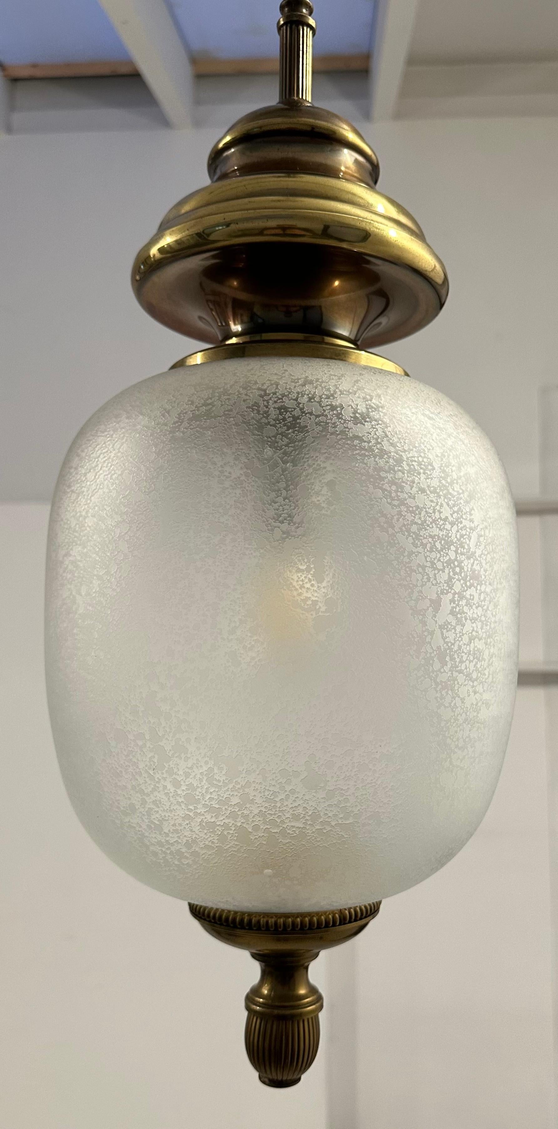 1960s Italian Brass & Mottled Frosted Glass Gaetano Sciolari Pendant Lamp For Sale 5