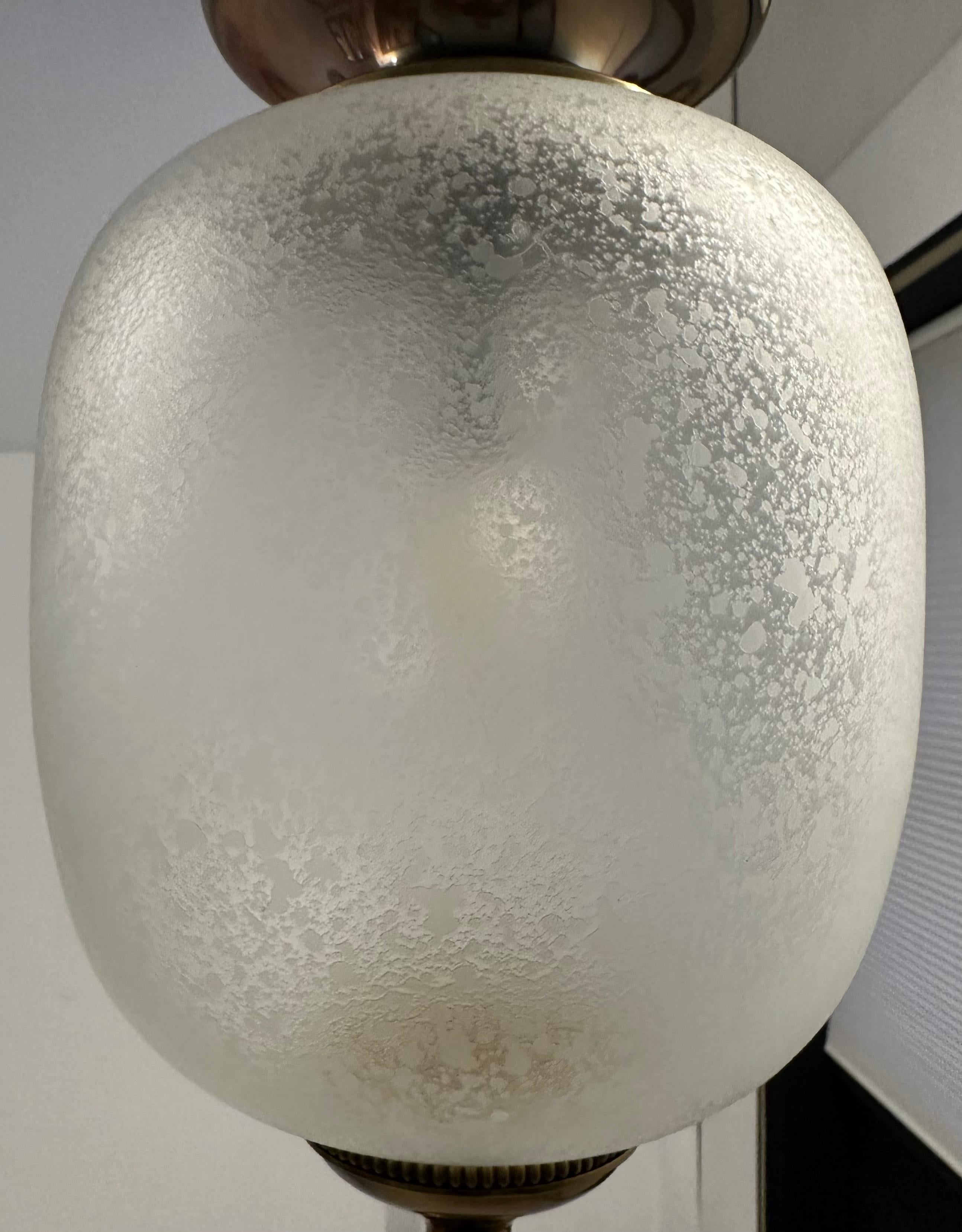 1960s Italian Brass & Mottled Frosted Glass Gaetano Sciolari Pendant Lamp For Sale 9
