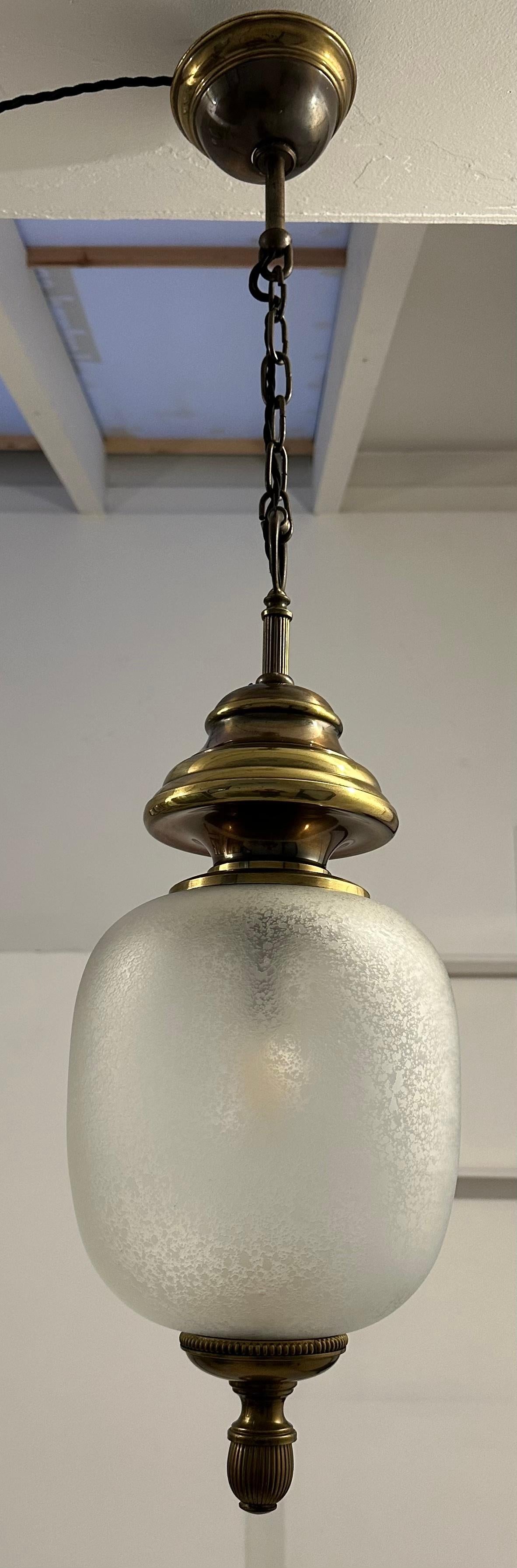1960s Italian Brass & Mottled Frosted Glass Gaetano Sciolari Pendant Lamp For Sale 2