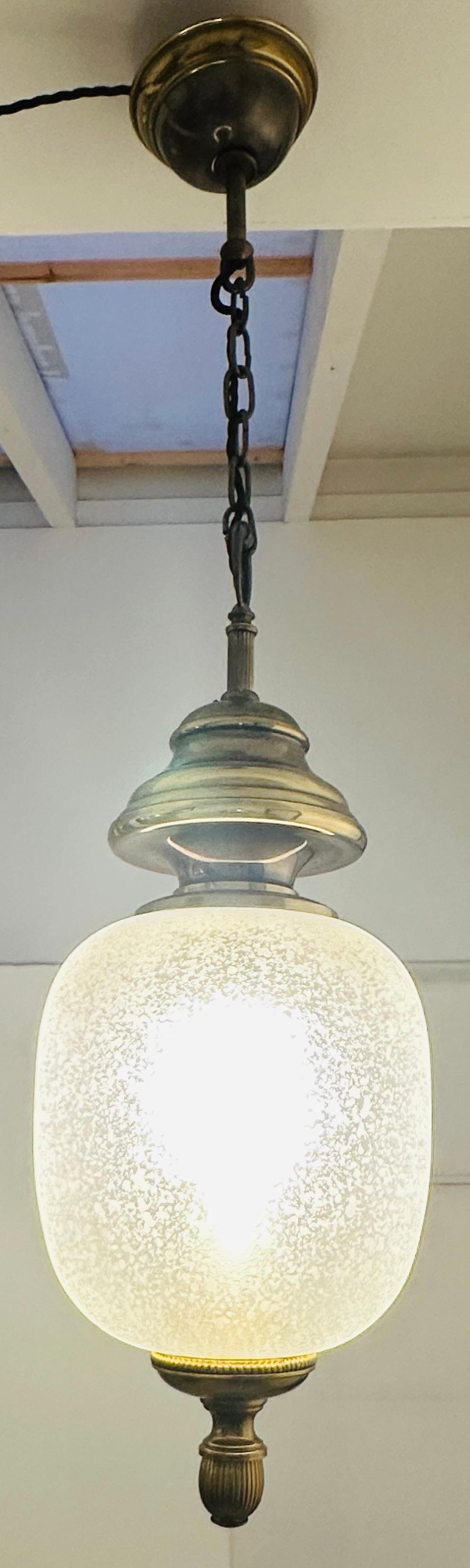 Mid-Century Modern 1960s Italian Brass & Mottled Frosted Glass Gaetano Sciolari Pendant Lamp For Sale