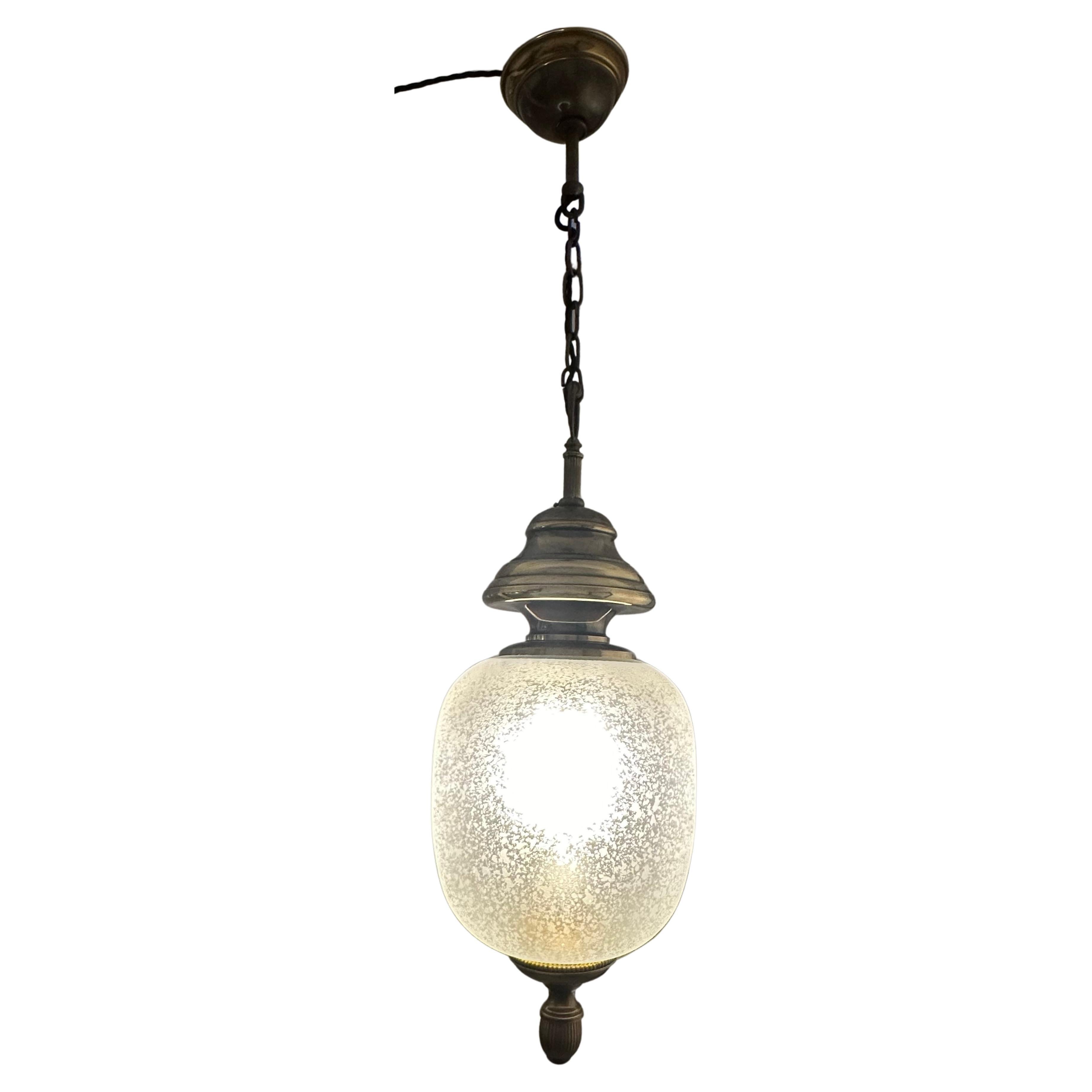 1960s Italian Brass & Mottled Frosted Glass Gaetano Sciolari Pendant Lamp