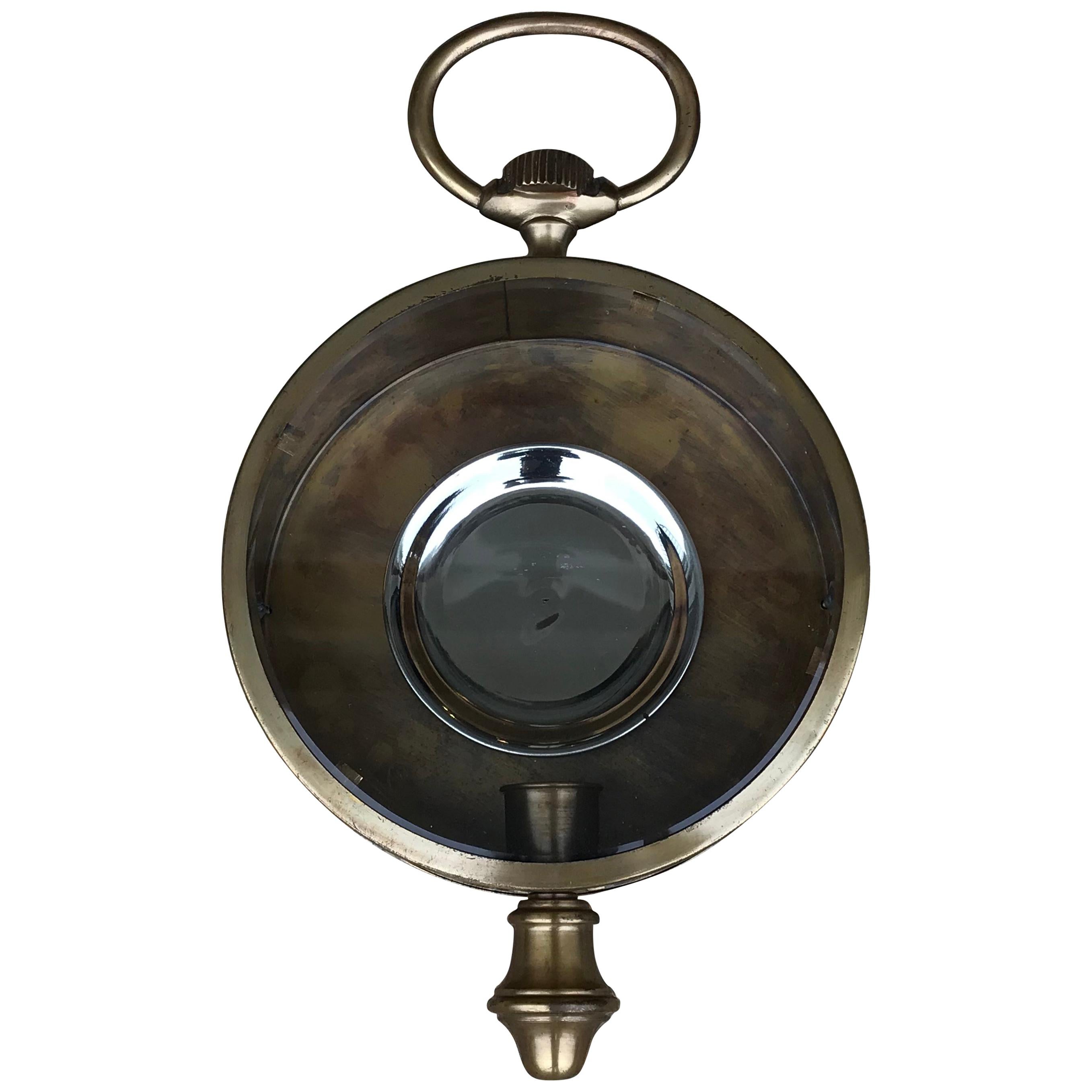 1960s Italian Brass 'Pocket-Watch' Style Indoor or Outdoor Wall Sconce