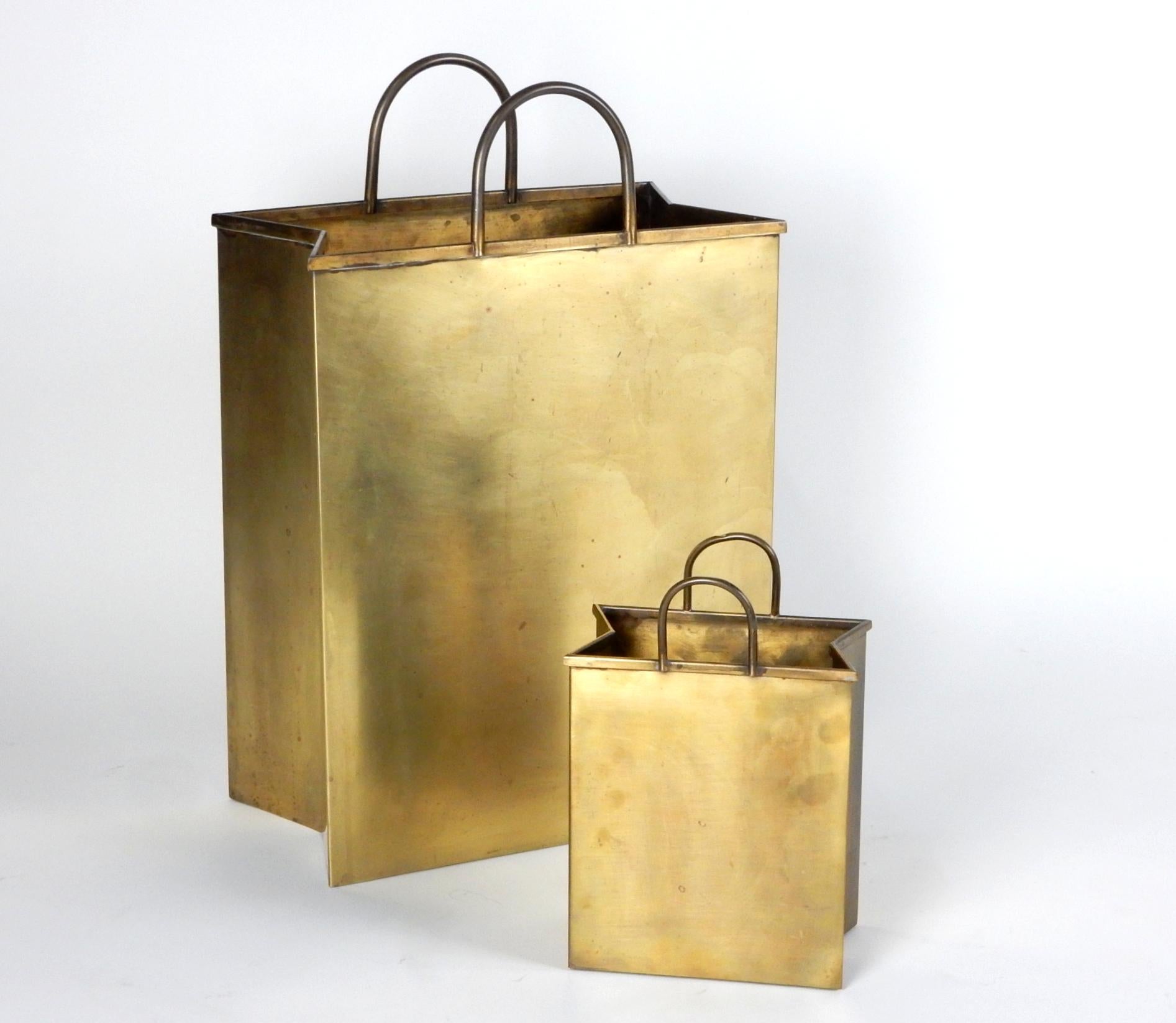 20th Century 1960's Italian Brass Shopping Bag Set Magazine and Letter Holders For Sale